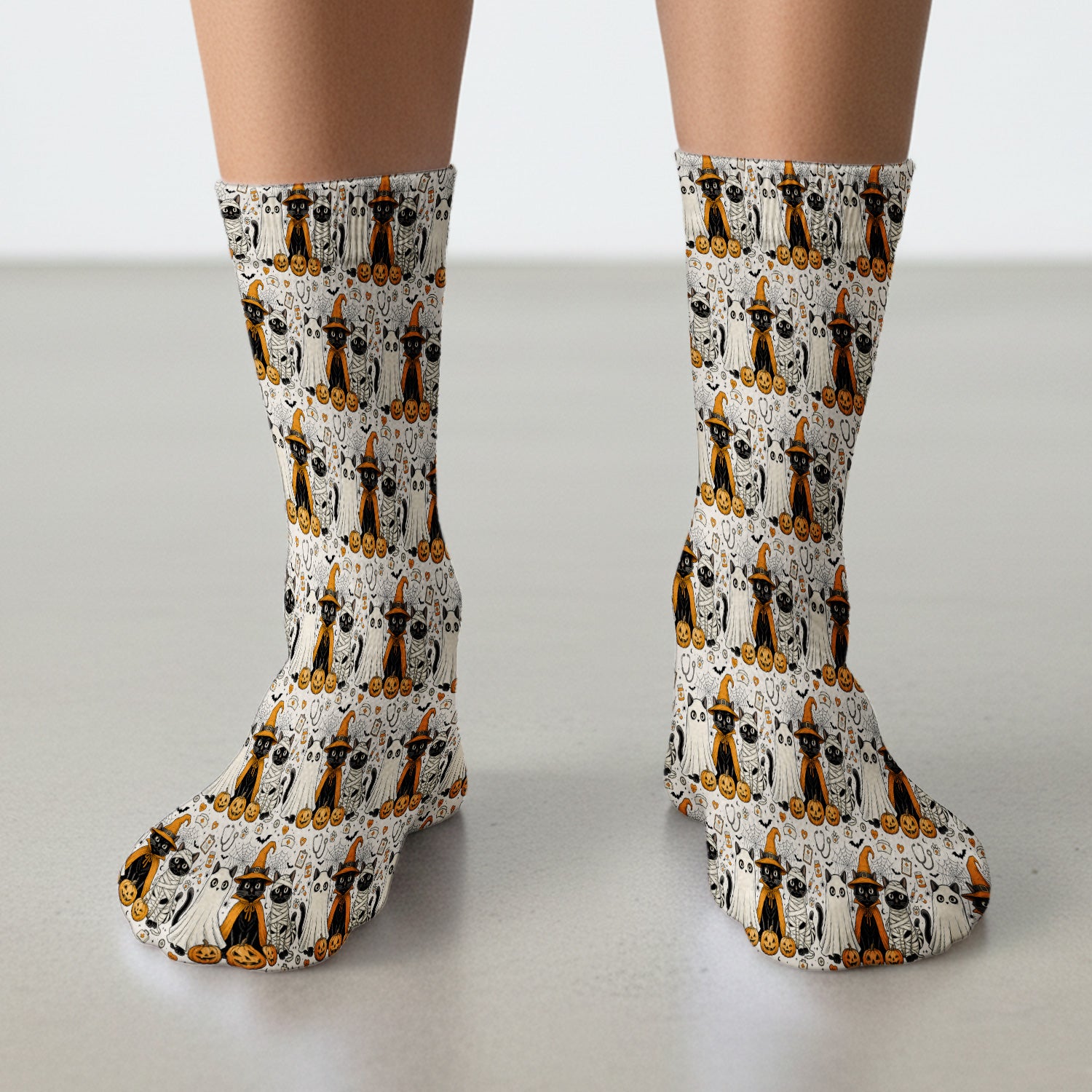 Spooky Halloween Costume Cats Socks, Adult Socks for Men and Women