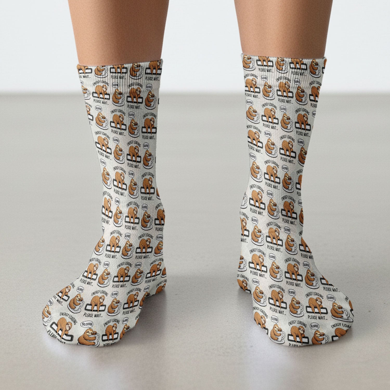 Funny Sloth Coffee Energy Loading Pattern Socks, Adult Socks for Men and Women
