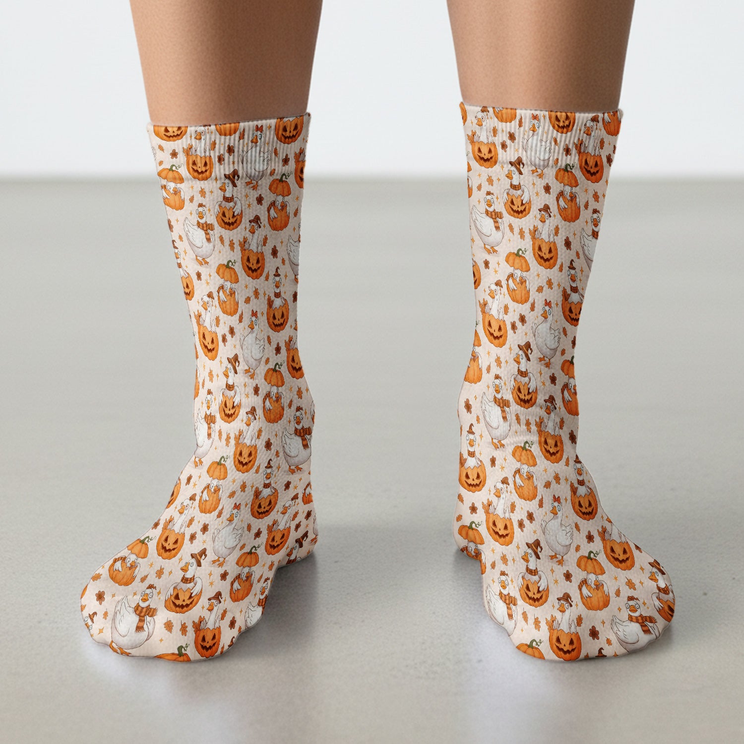 Cute Halloween Goose And Pumpkins Socks, Adult Socks for Men and Women
