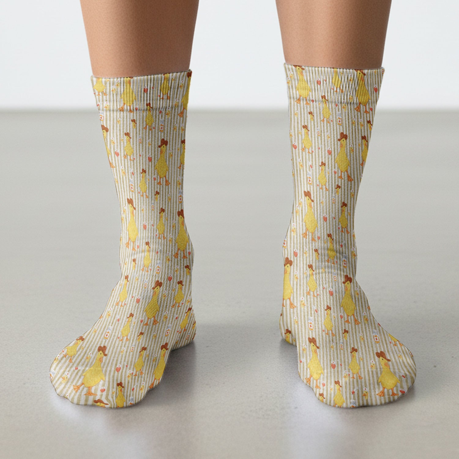 Cowboy Ducktor Vertical Stripe Pattern Socks, Breathable Fabrics Medical Uniform
