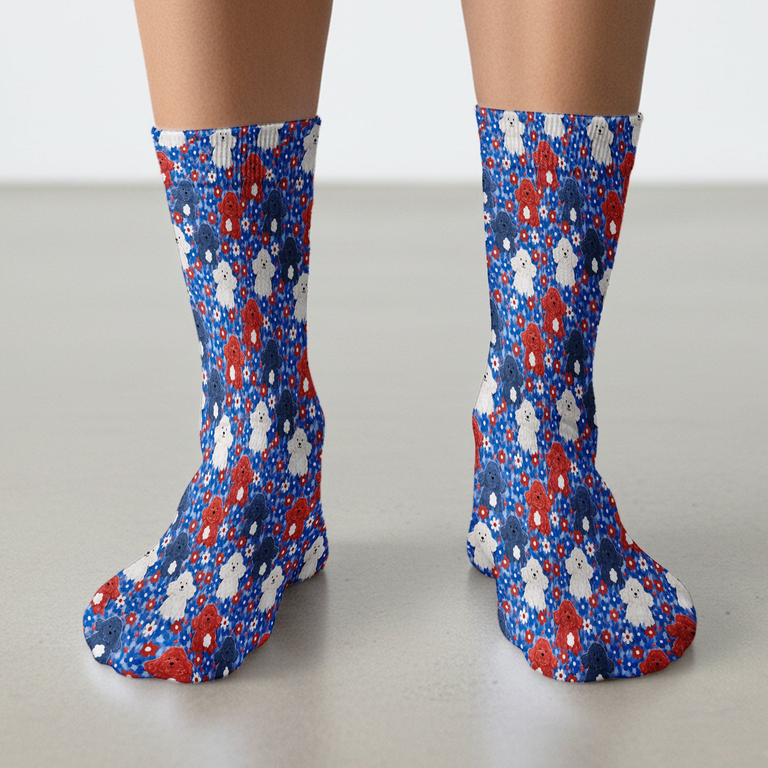 Cute Poodle Floral Garden Print Socks, Adult Socks for Men and Women