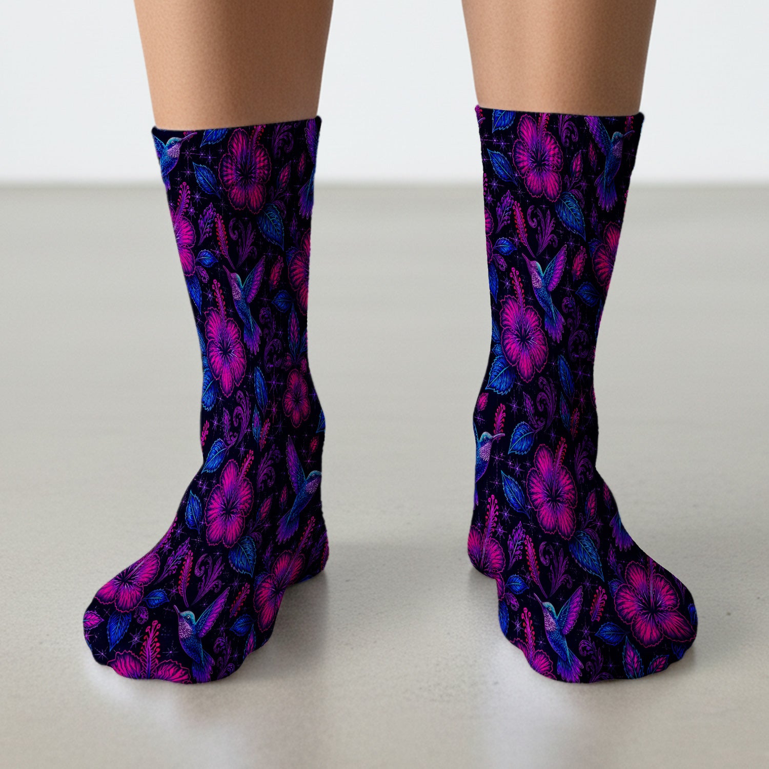 Tropical Hummingbird Hibiscus Floral Pattern Socks, Adult Socks for Men and Women
