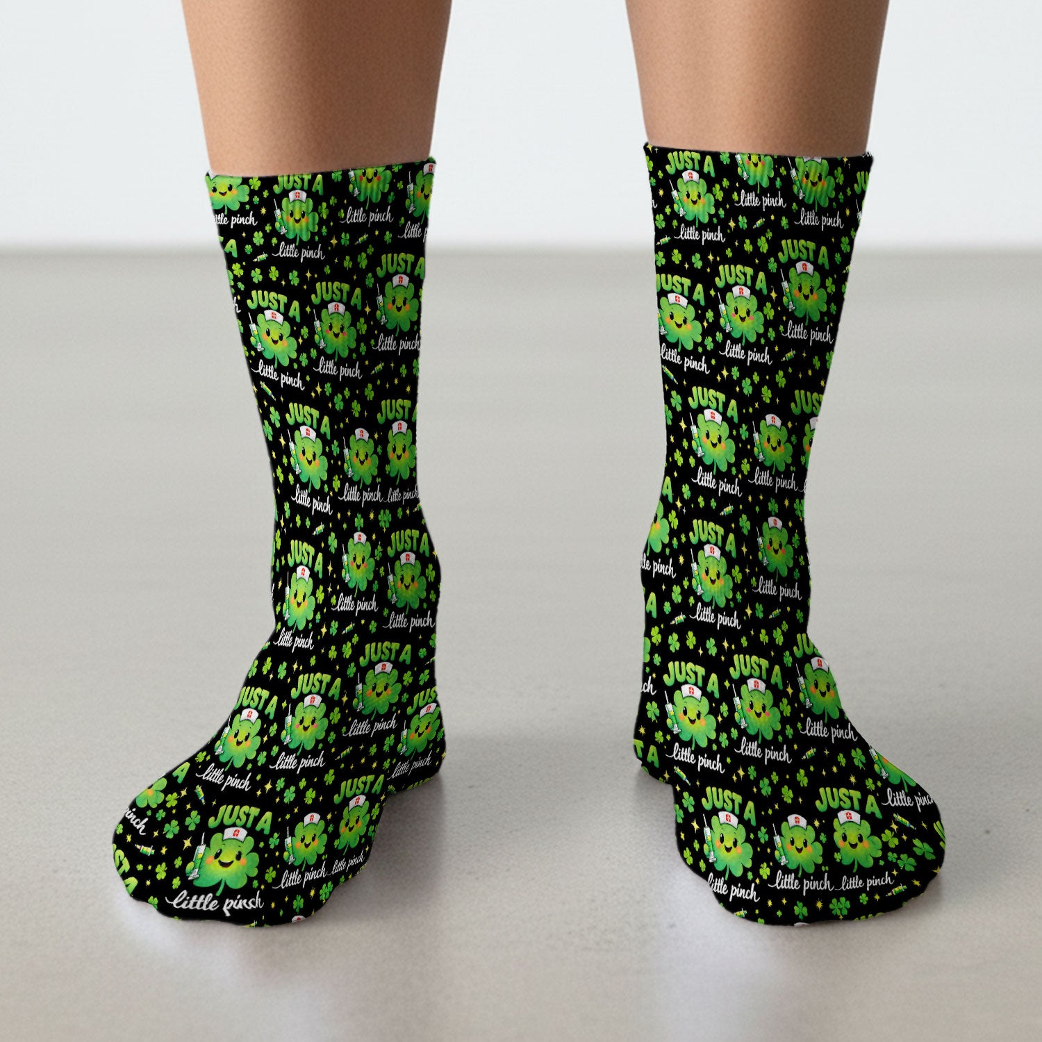 Shamrock Nurse Just A Little Pinch Print Socks, Socks for Nurse Doctor