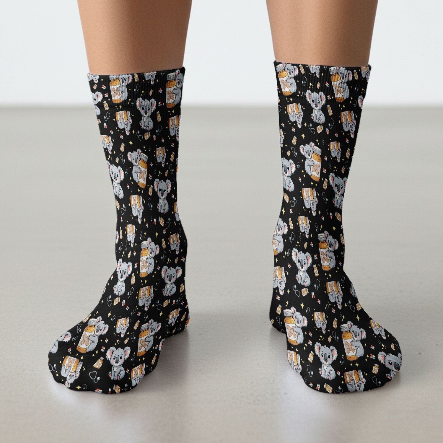Cute Koala Nurse Bandage Medicine Print Socks,  Adult Socks for Men and Women