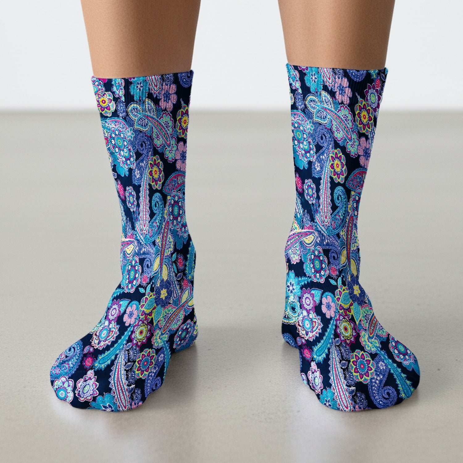 Vibrant Paisley Floral Pattern Socks, Adult Socks for Men and Women