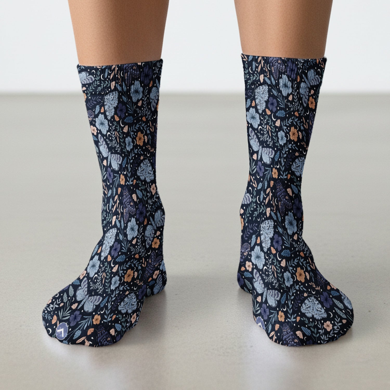 Charming Night Moth Butterfly Floral Pattern Socks, Adult Socks for Men and Women