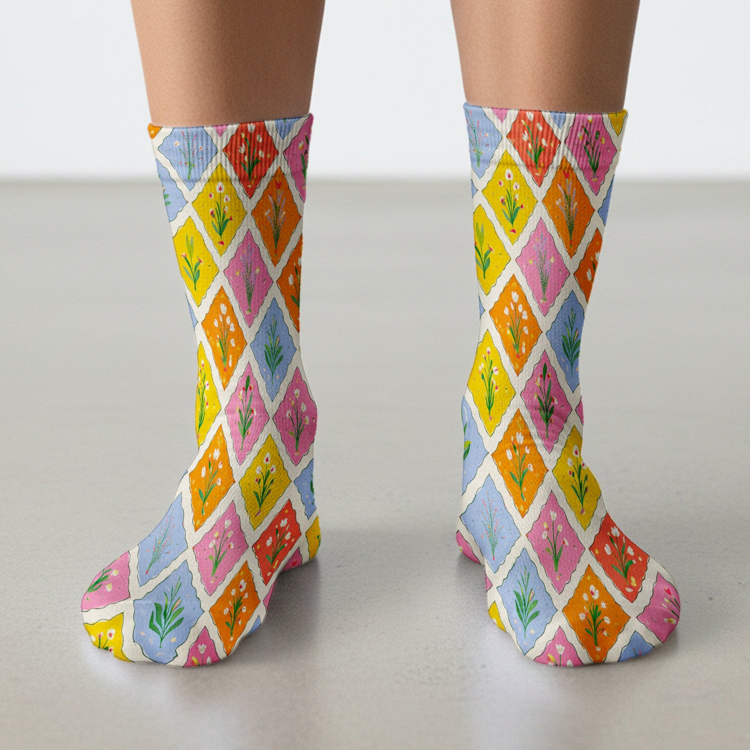 Cute Colorful Floral Tile Pattern Socks, Socks for Nurse Doctor