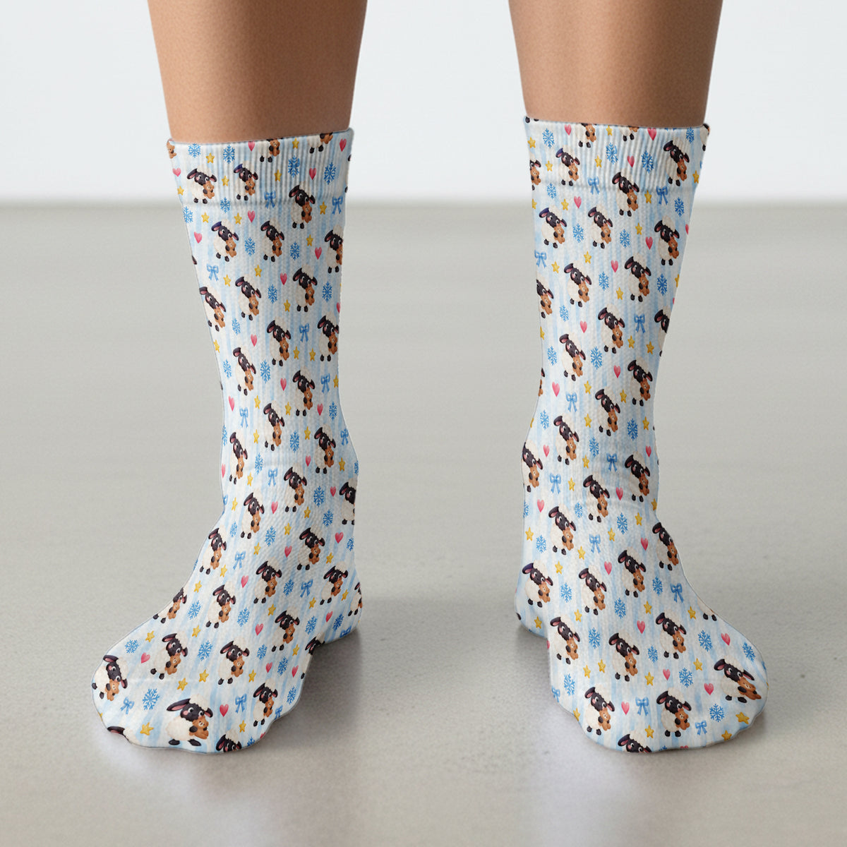 Cute Winter Lambs Holding Teddy Bears Socks, Adult Socks for Men and Women