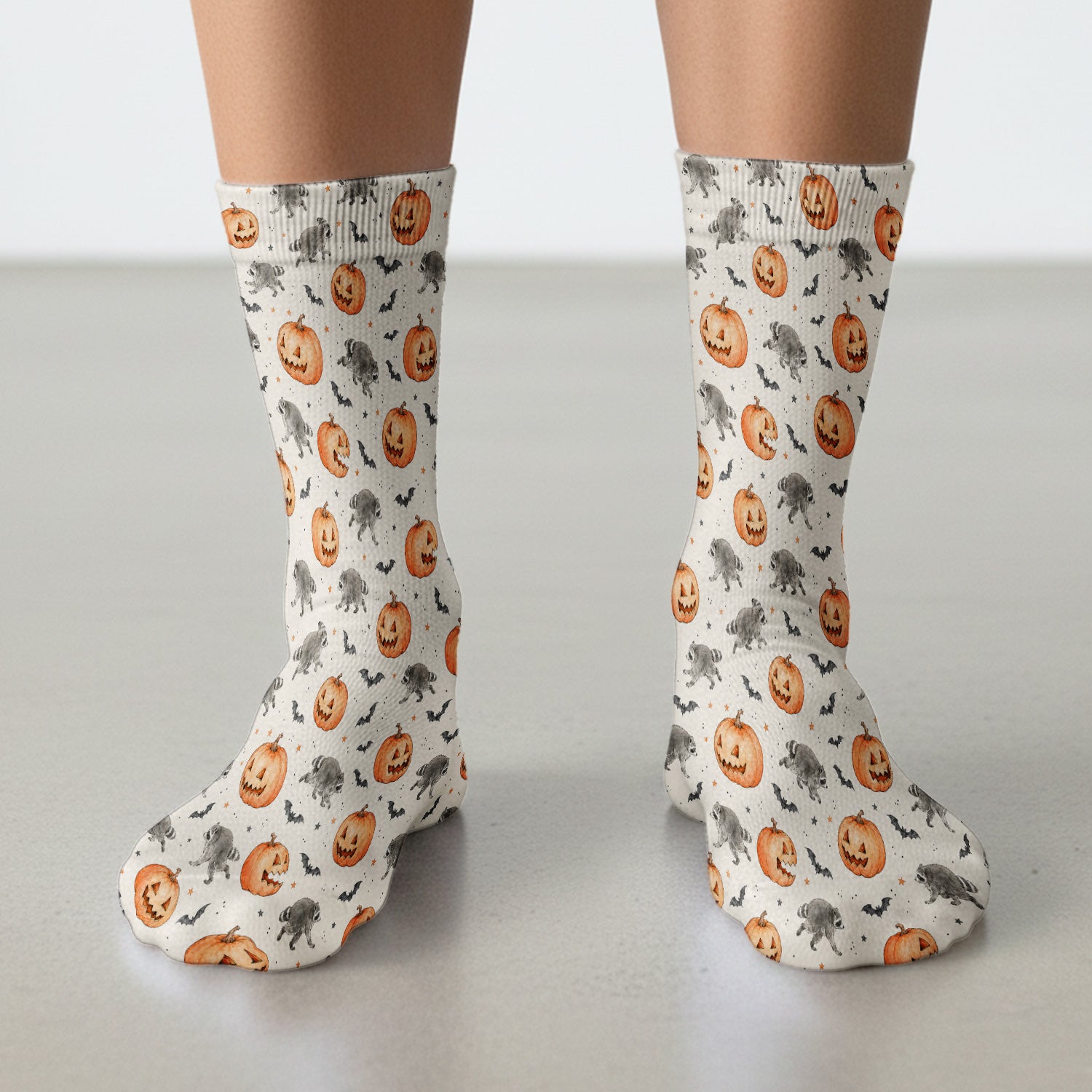 Spooky Halloween Raccoon And Pumpkin Socks, Adult Socks for Men and Women