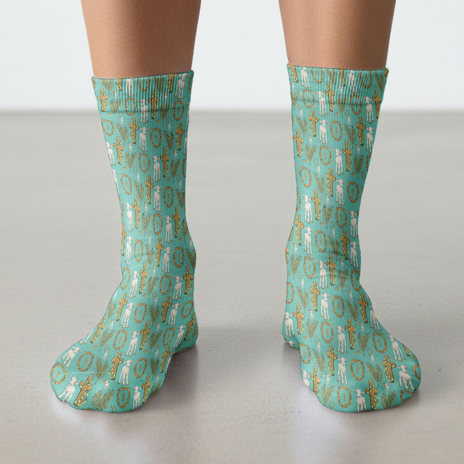 Faith Lamb Cross Pattern Medical Socks, Adult Socks for Men and Women