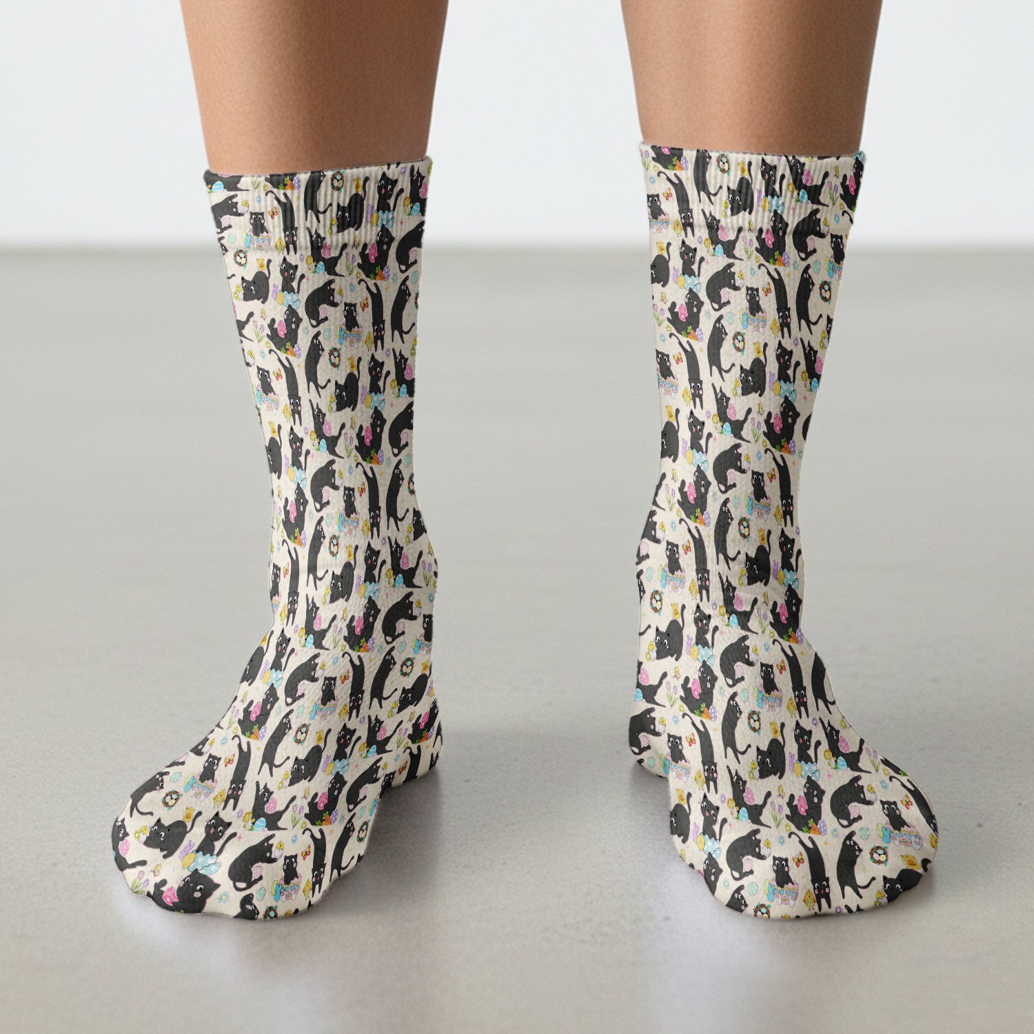 Playful Black Cat Easter Egg Pattern Socks, Breathable Fabrics Medical Uniform