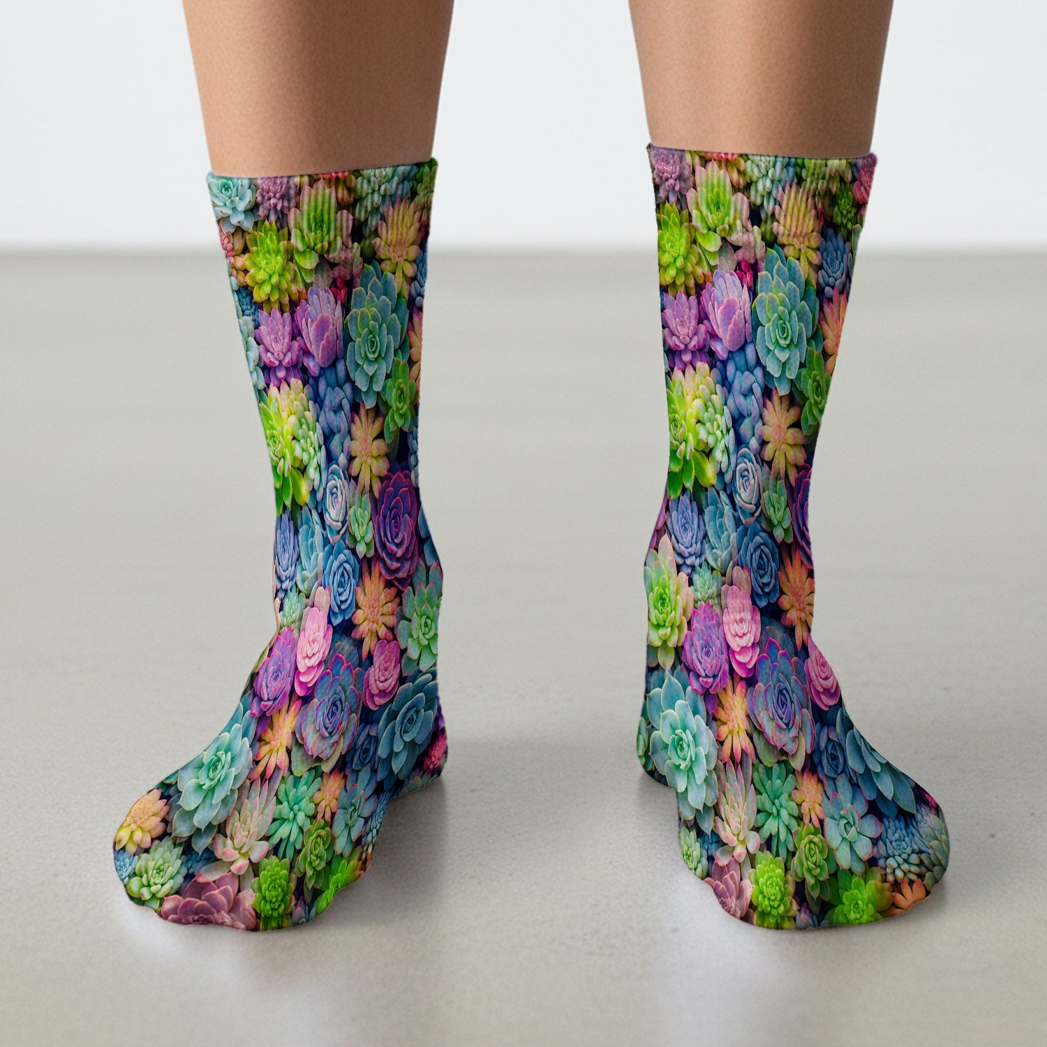 Cute Nurse Scrub Top Boho Succulent Flower Pattern Socks, Adult Socks for Men and Women