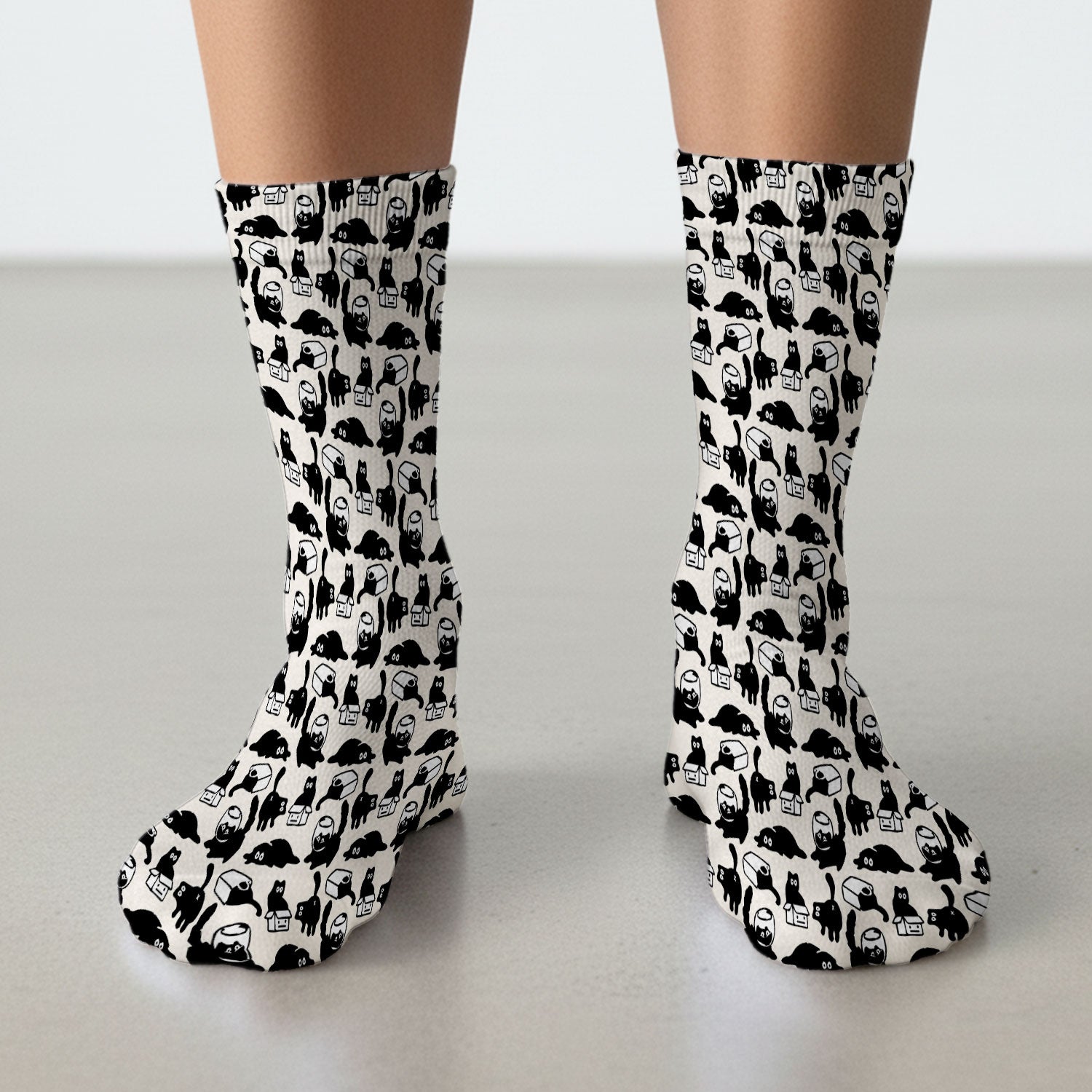 Dark Playful Cat Cartoon Pattern Medical Socks, Socks for Nurse Doctor