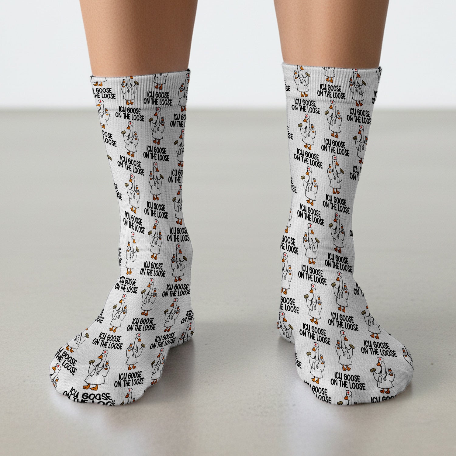 Funny ICU Goose On The Loose Nurse Pattern Socks, Socks for Nurse Doctor