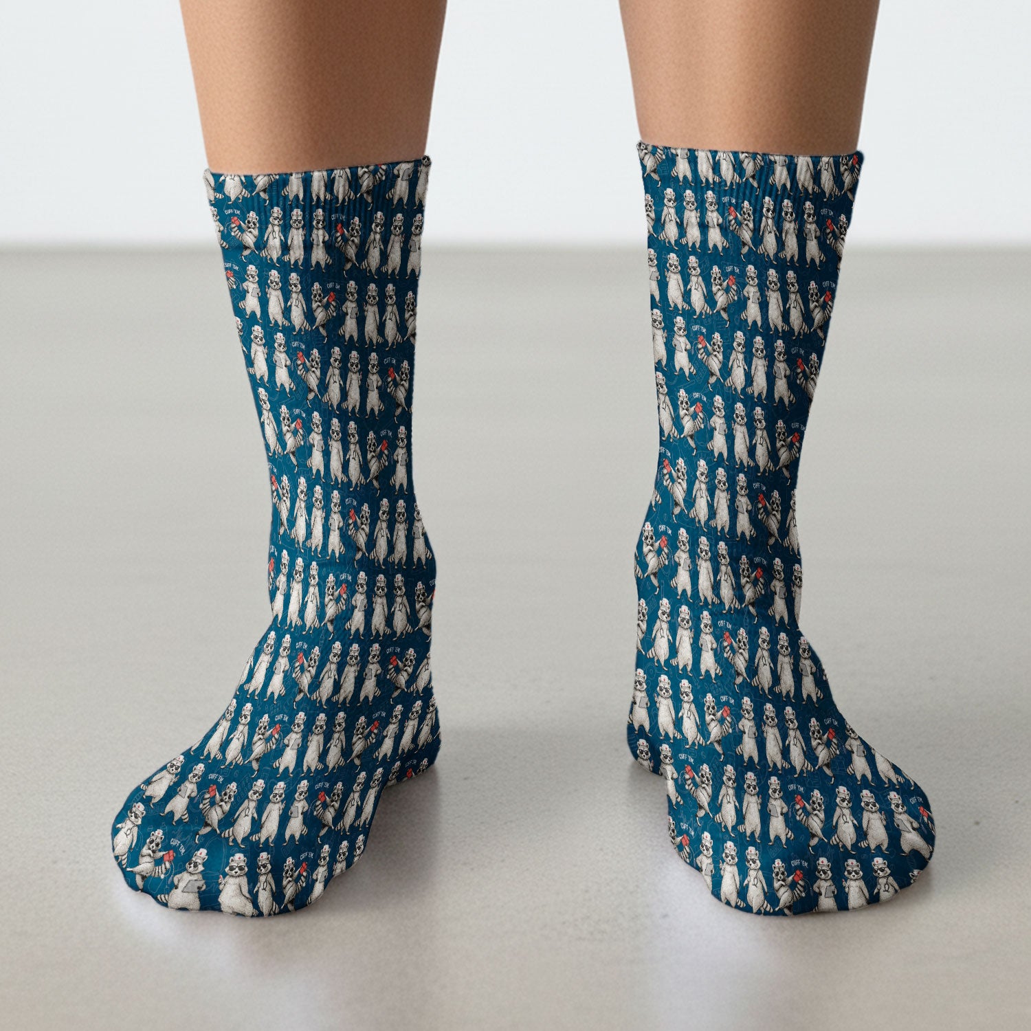Funny Raccoon Nurse Pattern Socks, Socks for Nurse Doctor