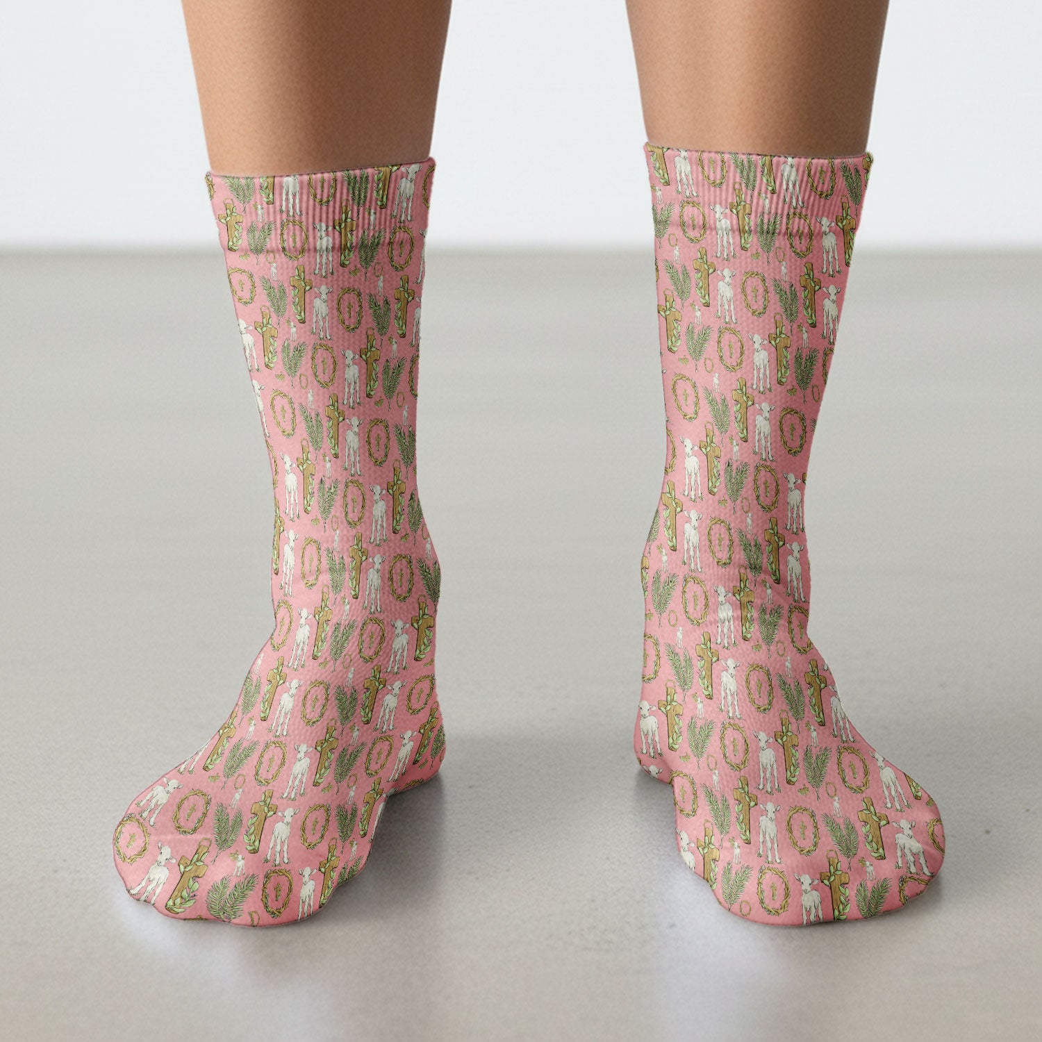 Faith Lamb Cross Pattern Medical Socks, Adult Socks for Men and Women