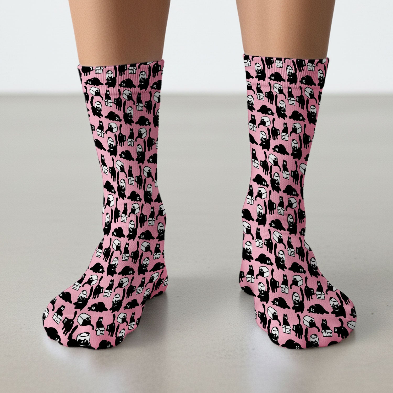 Dark Playful Cat Cartoon Pattern Medical Socks, Socks for Nurse Doctor