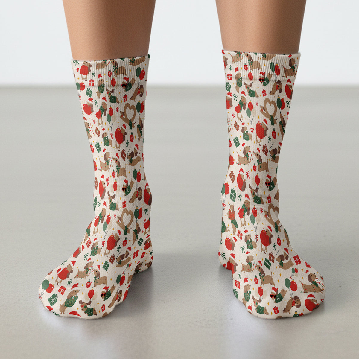 Cute Christmas Dachshund Pattern Socks, Adult Socks for Men and Women