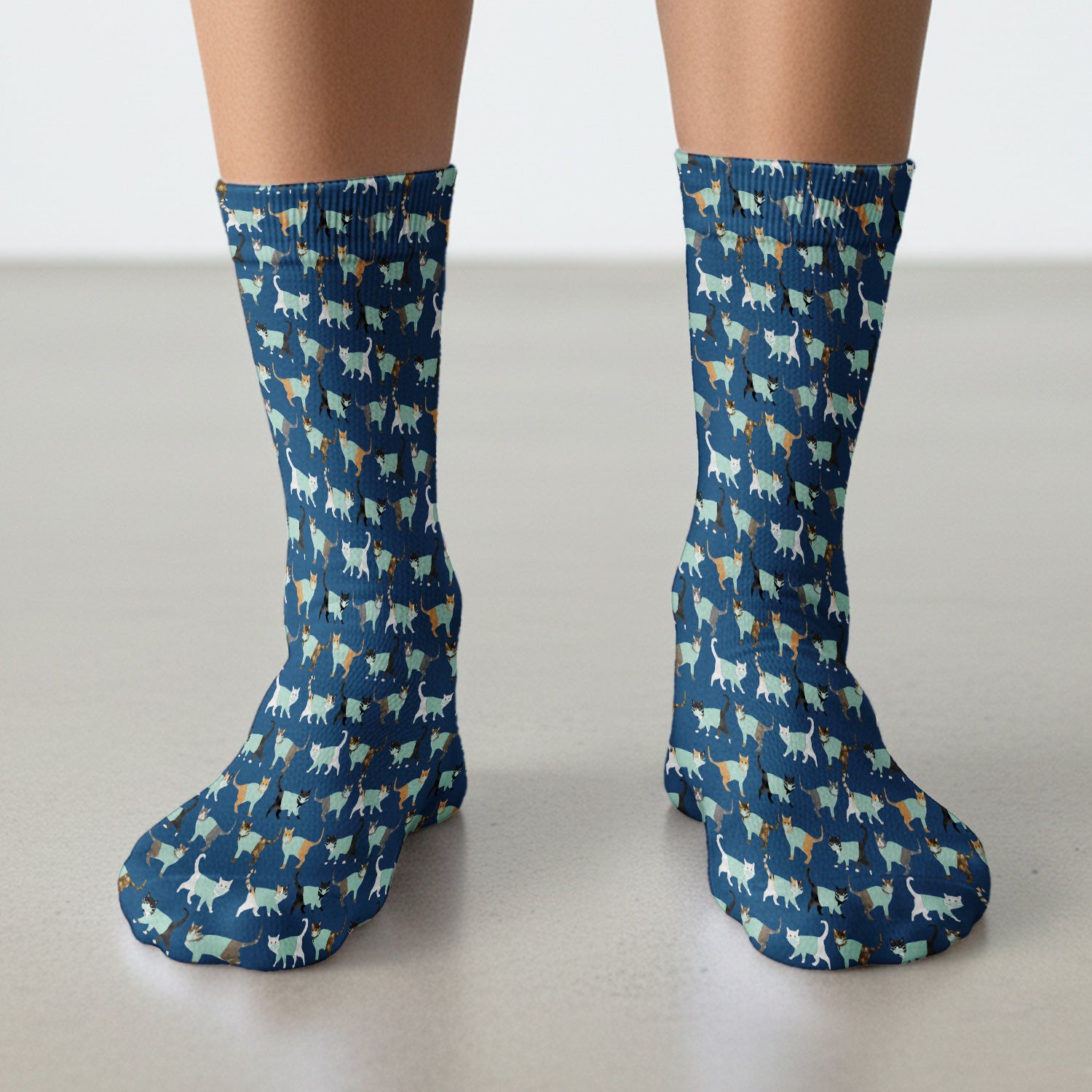 Playful Cat Nurse All Over Print Socks, Breathable Fabrics Medical Uniform