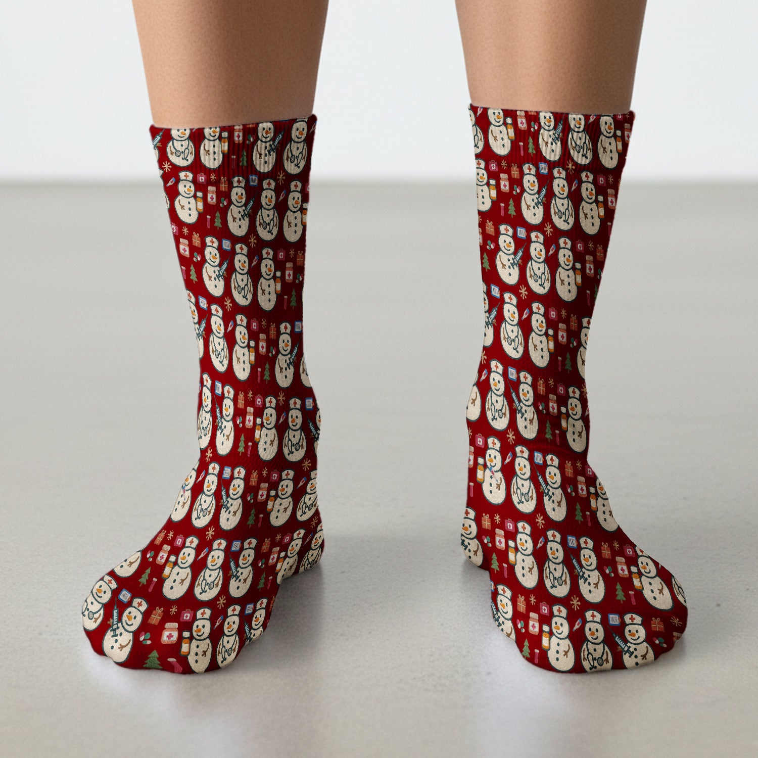 Snowman Nurse Christmas Scrub Socks – Festive Medical Pattern Sock – Cute Holiday Uniform For Nursing