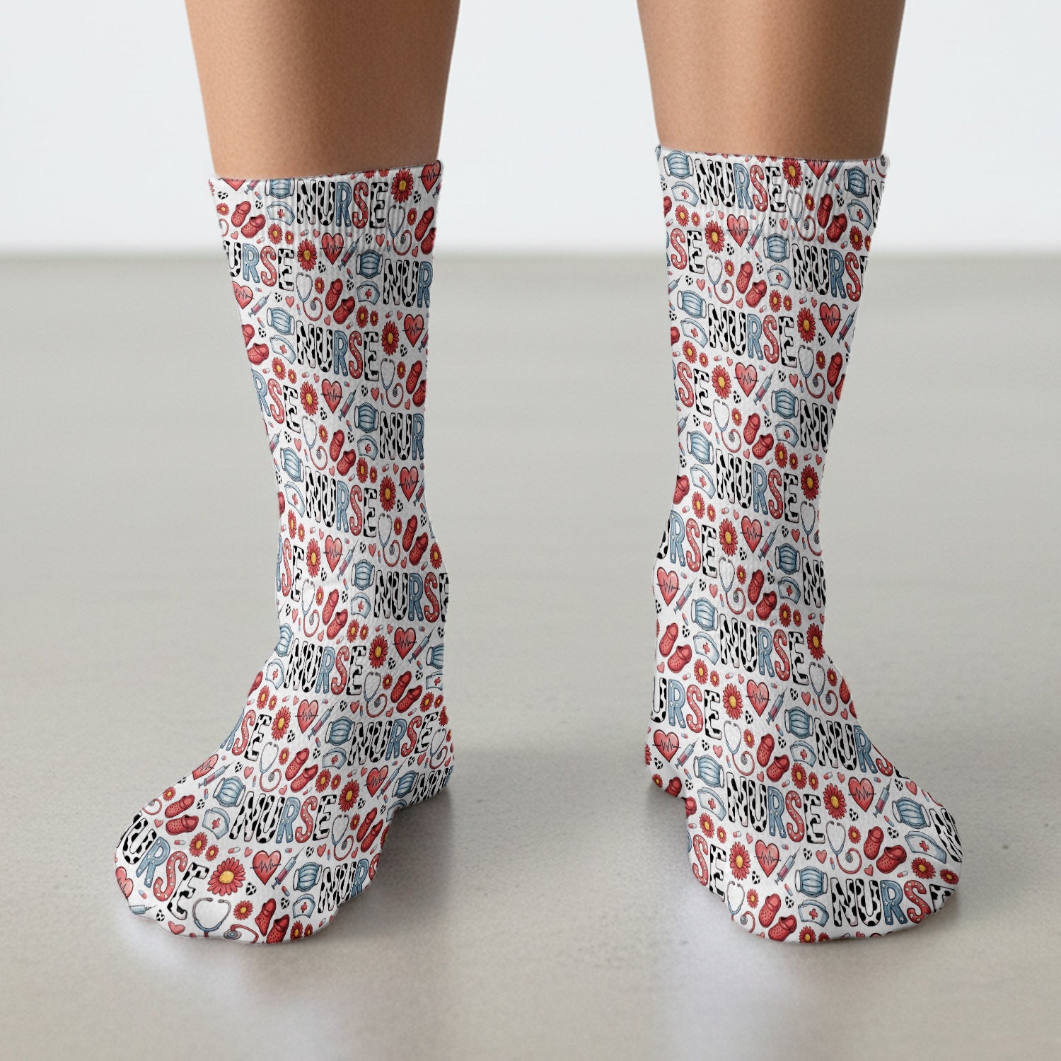 Cute Nurse Medical Icon Pattern Pattern Socks, Socks for Nurse Doctor