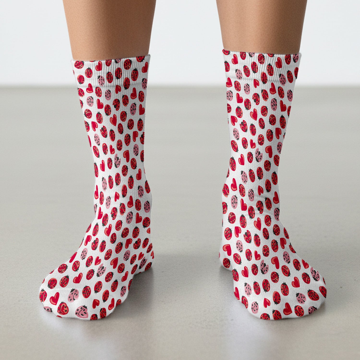Cute Ladybug and Red Heart All Over Print Medical Socks, Socks for Nurse Doctor