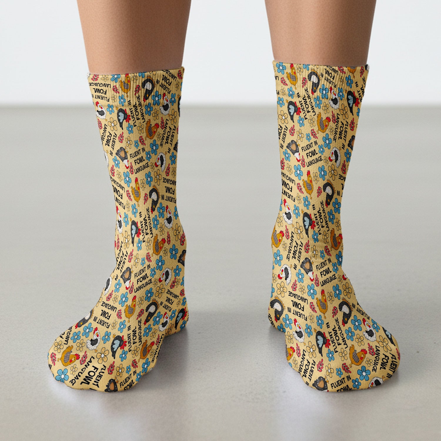 Funny Chicken Fluent in Fowl Language Pattern Socks, Breathable Fabrics Medical Uniform