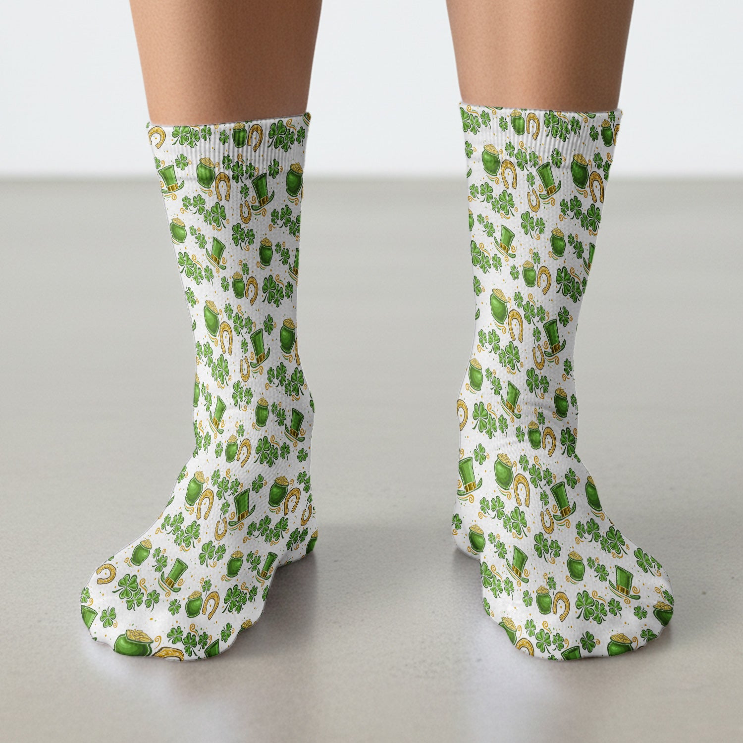 St. Patrick Shamrock Pattern Socks, Adult Socks for Men and Women