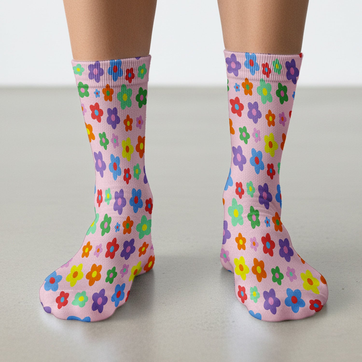 Colorful Retro Flower Pattern Print Socks, Breathable Fabrics Medical Uniform