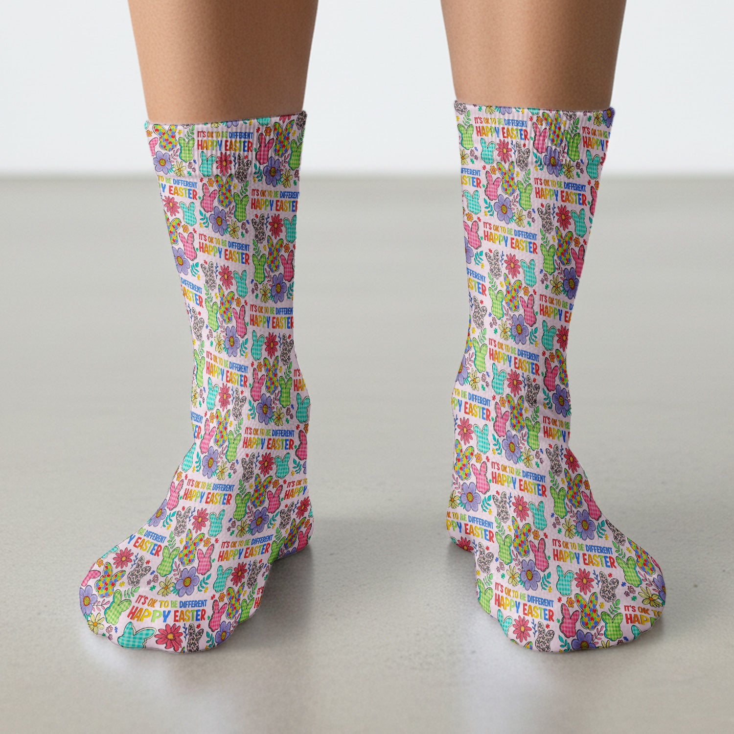 Happy Easter Bunny Floral Print Socks, Breathable Fabrics Medical Uniform