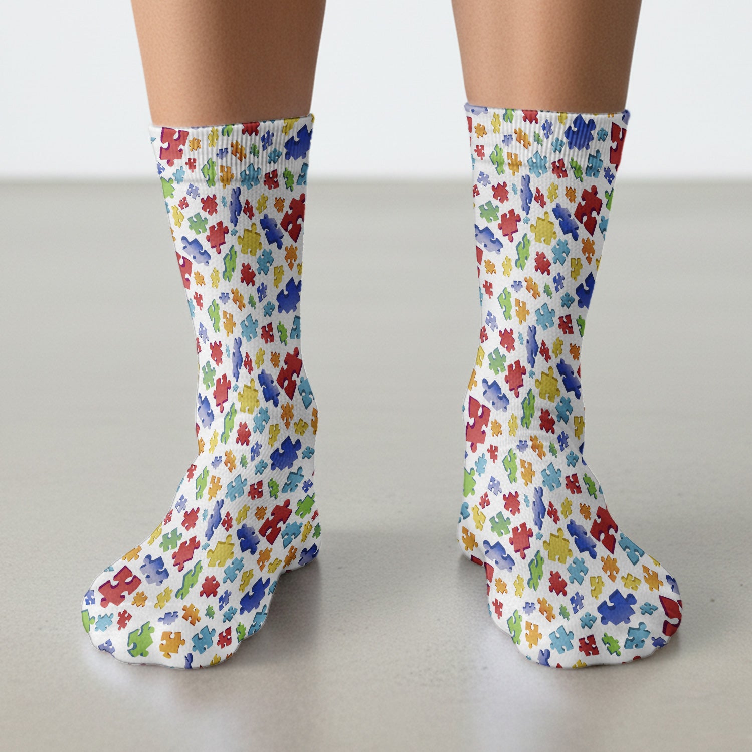 Colorful Scattered Puzzle Piece Pattern Socks, Adult Socks for Men and Women