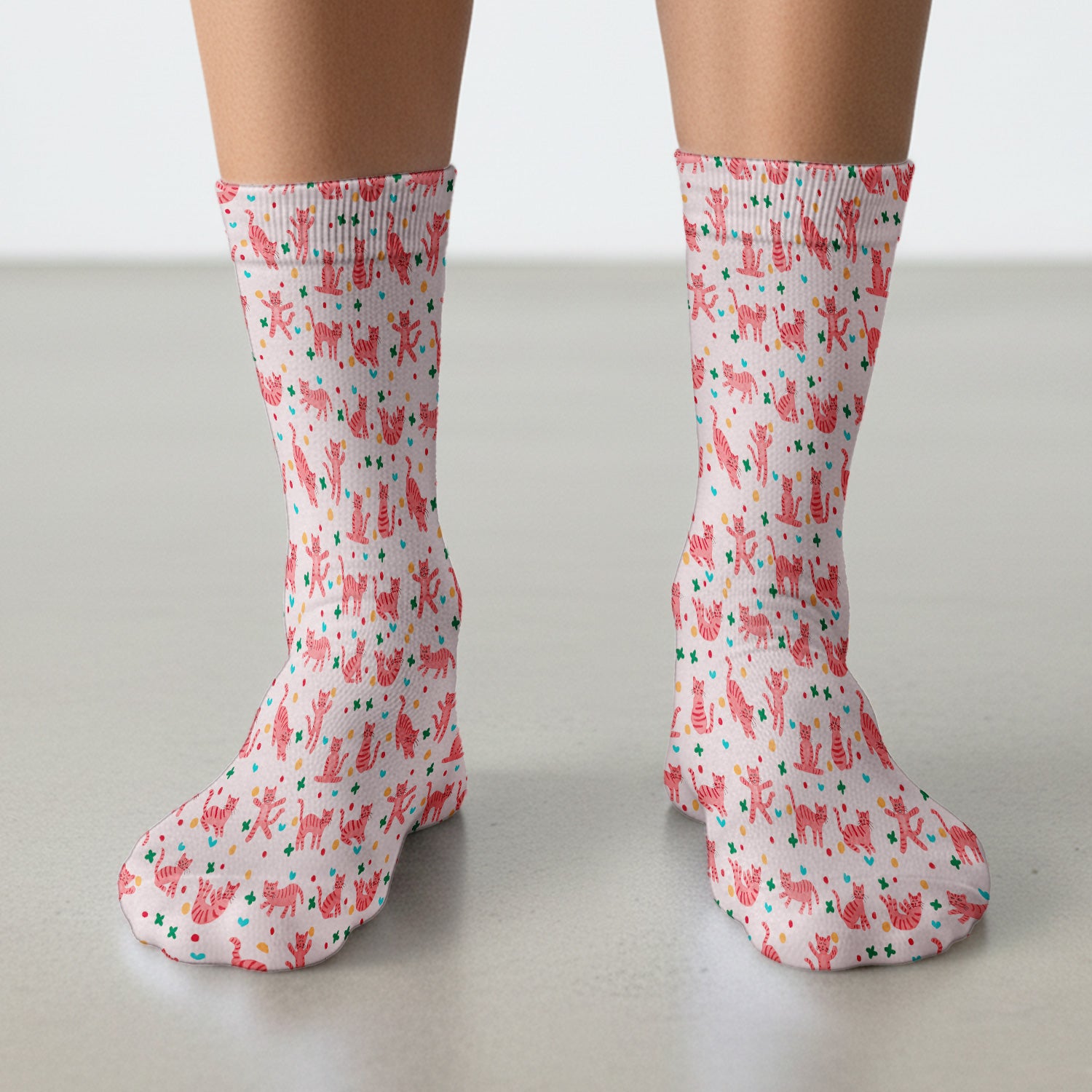 Cute Pink Cat Pattern Medical Socks, Adult Socks for Men and Women