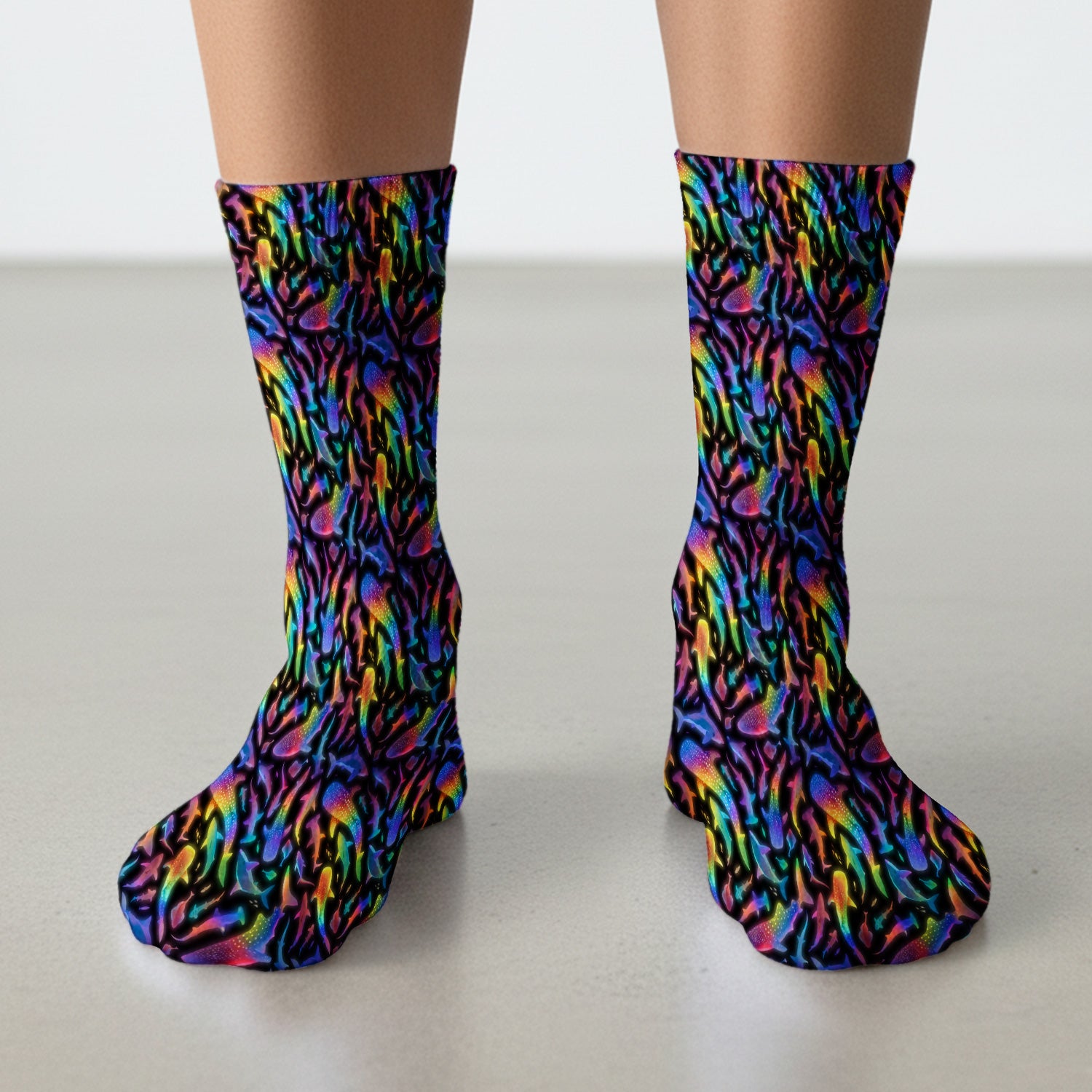 Vibrant Rainbow Shark Pattern Socks, Socks for Nurse Doctor