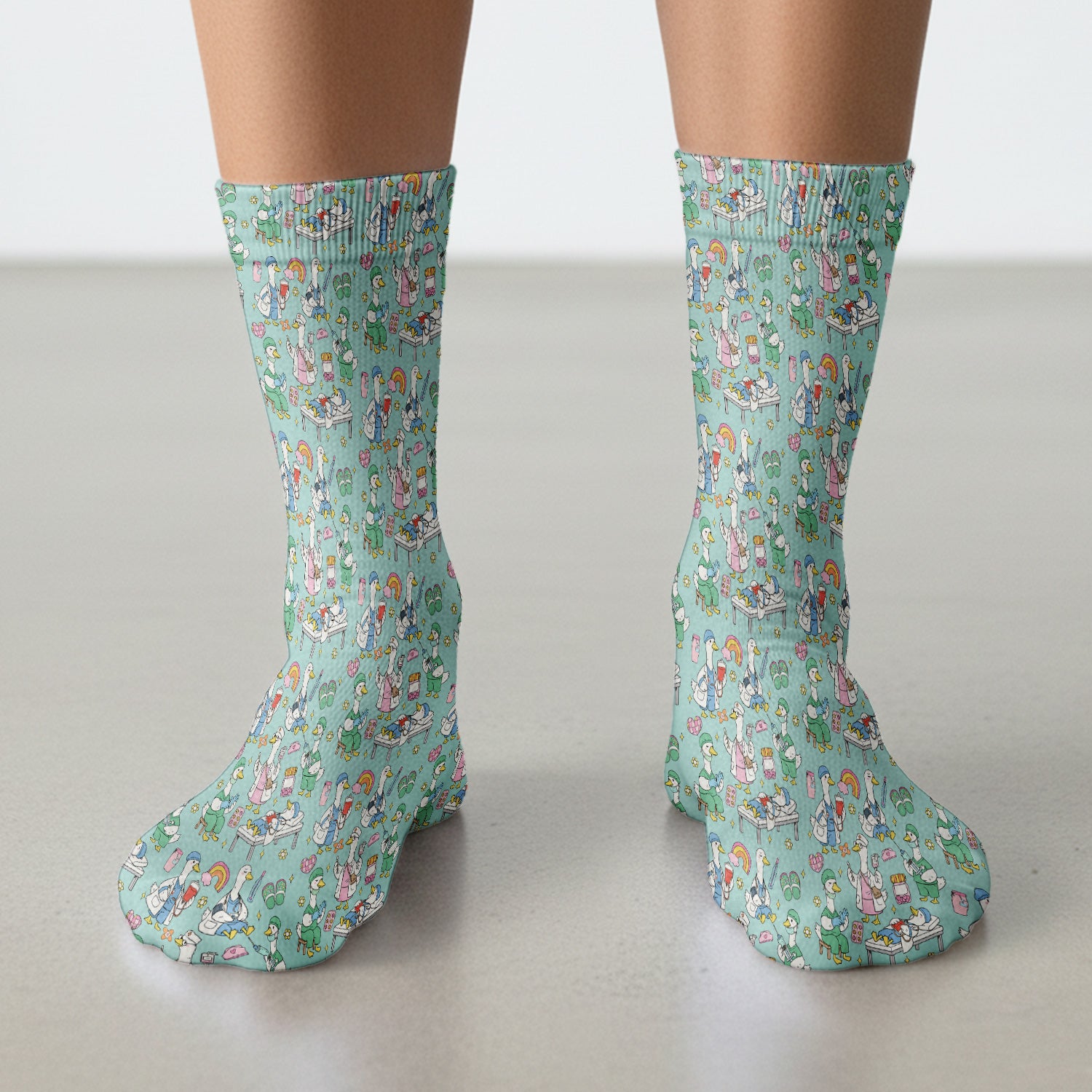Funny Nurse Duck Medical Doodle Pattern Socks, Breathable Fabrics Medical Uniform