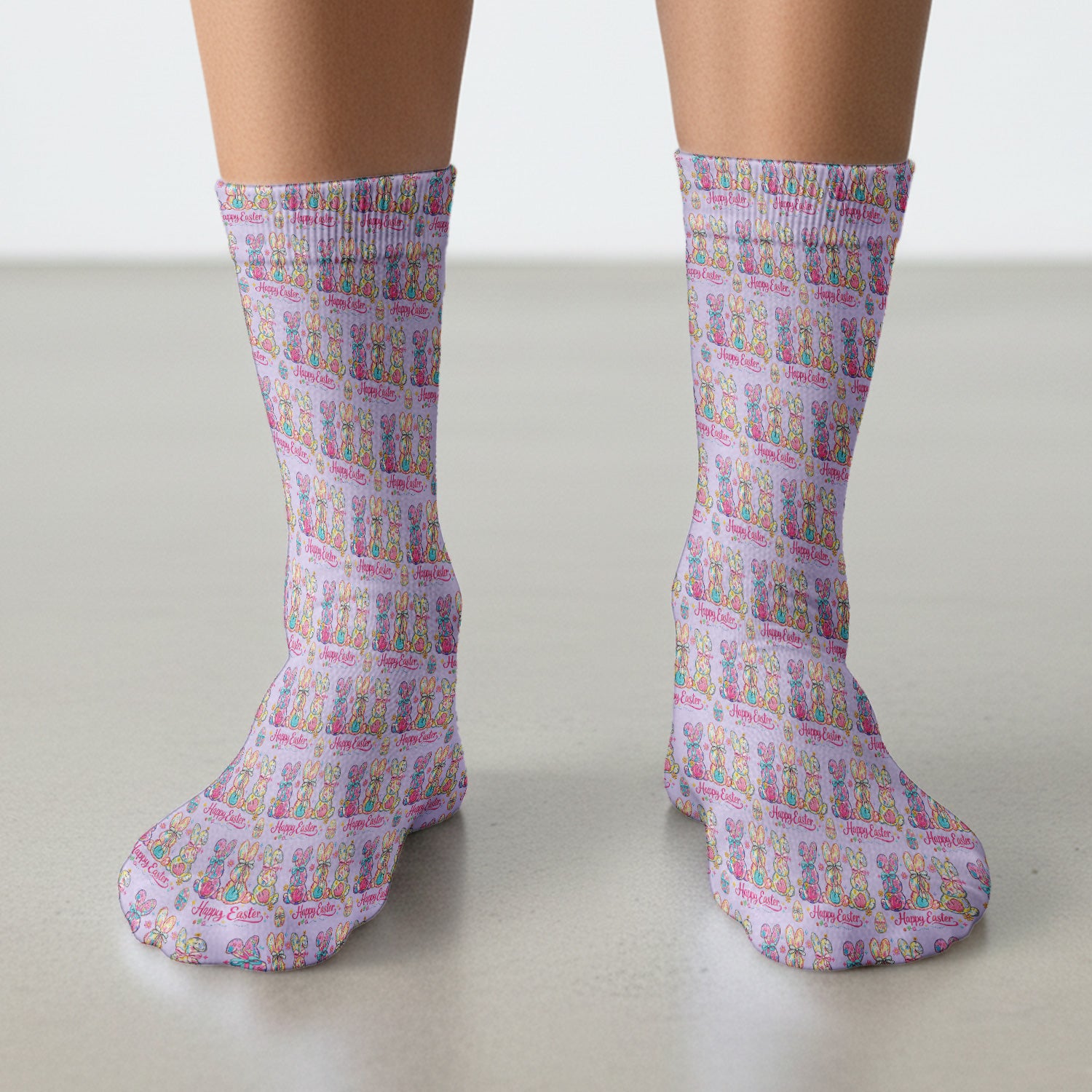 Pink Happy Easter Bunny Pattern Socks, Breathable Fabrics Medical Uniform