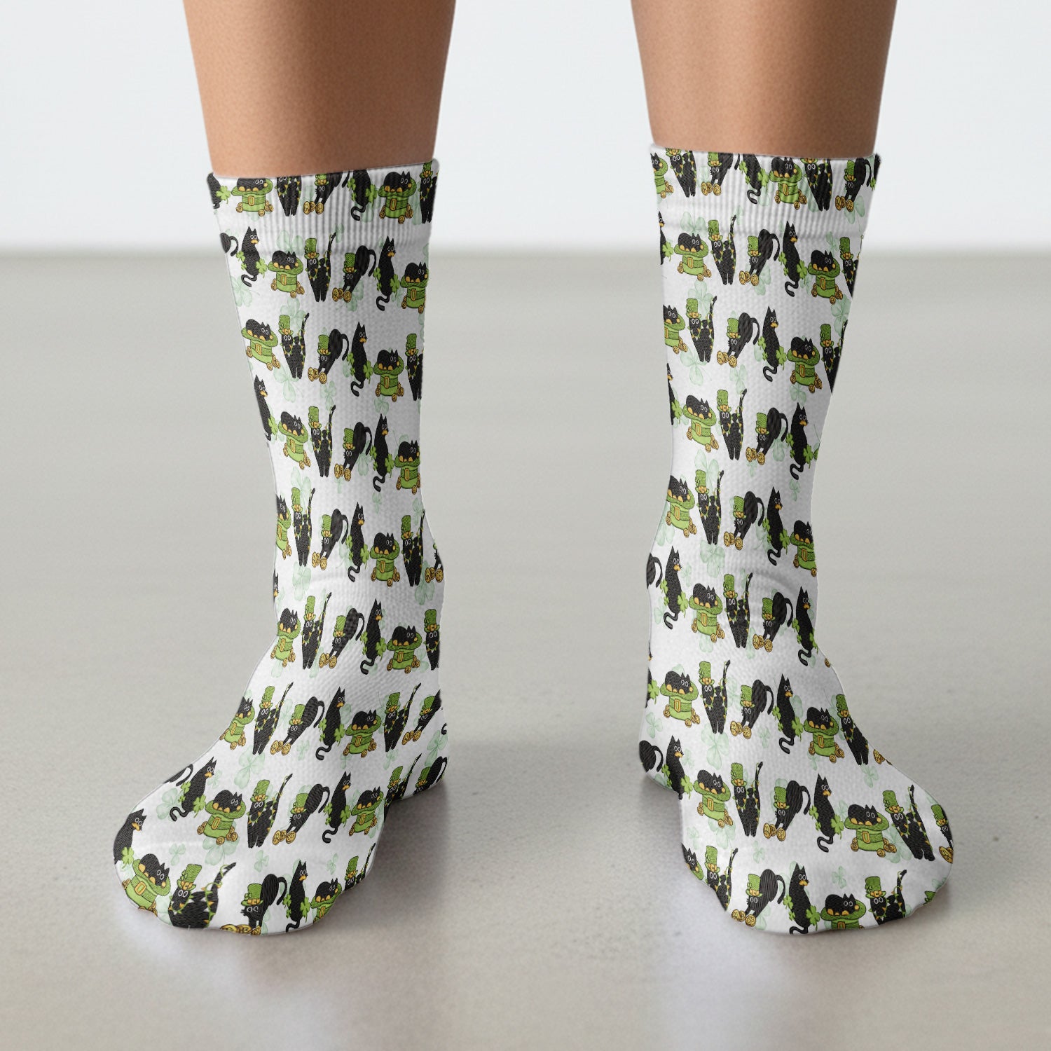 St. Patrick Black Cat Clover Print Medical Socks, Socks for Nurse Doctor