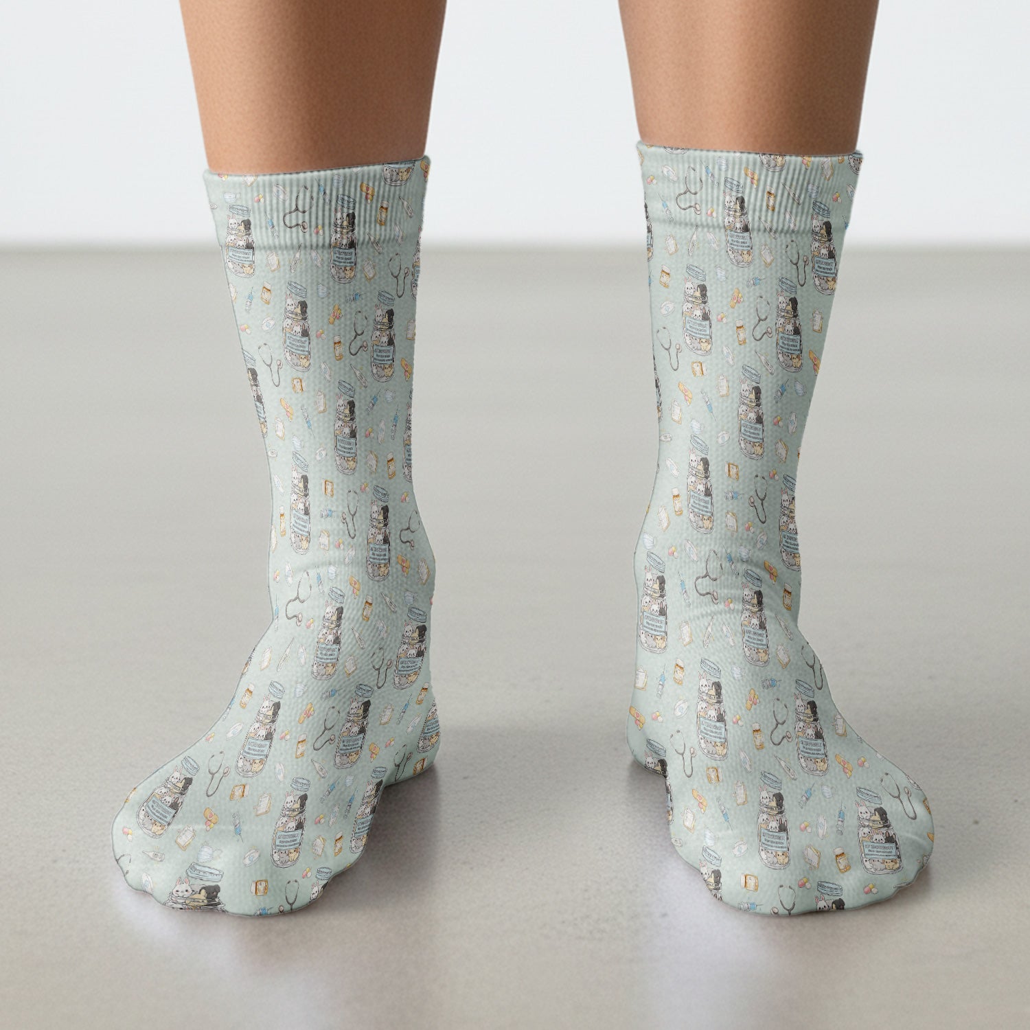 Whimsical Antidepressant Rabbit Jar Design Medical Socks, Breathable Fabric Medical Uniform
