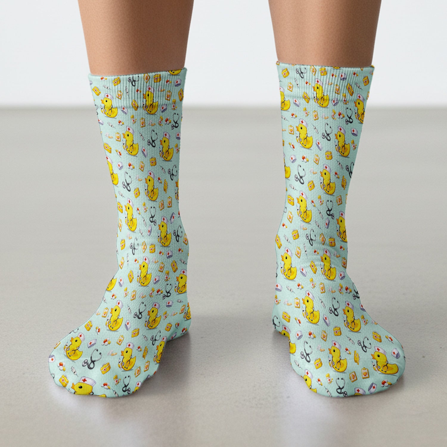Playful Medical Duck Print Medical Socks, Breathable Fabrics Medical Uniform
