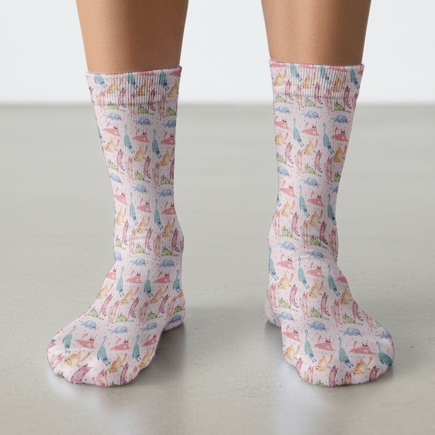 Funny Pastel Cat Pattern Medical Scrub Socks, Breathable Fabrics Nursing Uniform