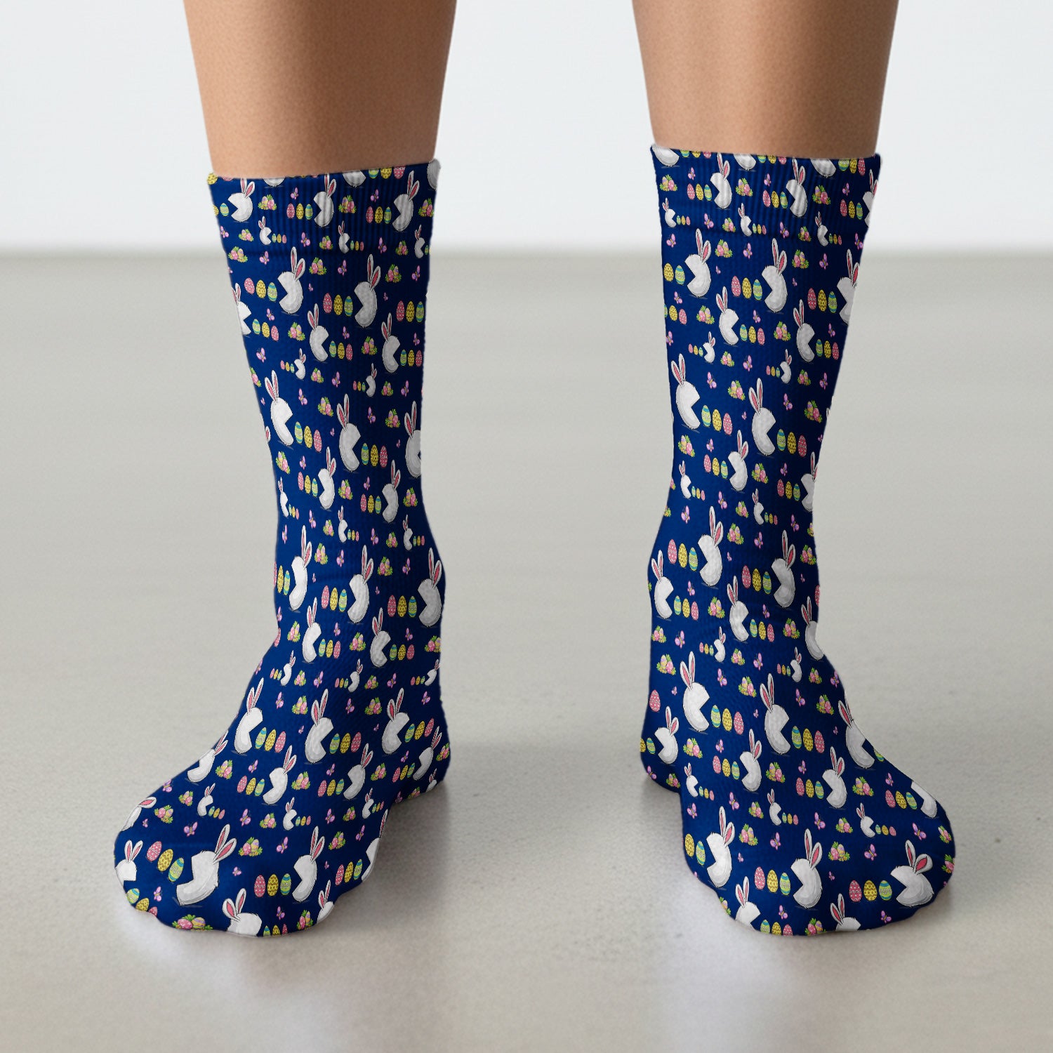 Easter Bunny and Colorful Eggs Print Socks, Breathable Fabrics Medical Uniform