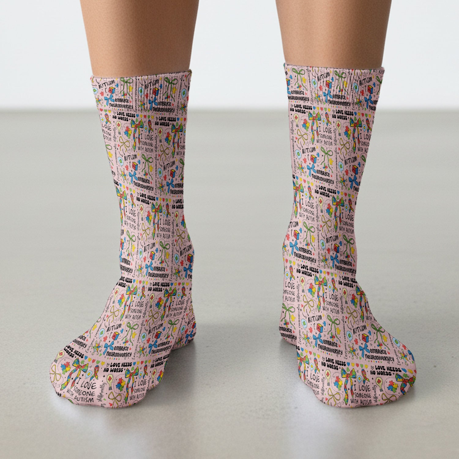 Autism Awareness Puzzle Ribbon Pattern Print Socks, Adult Socks for Men and Women