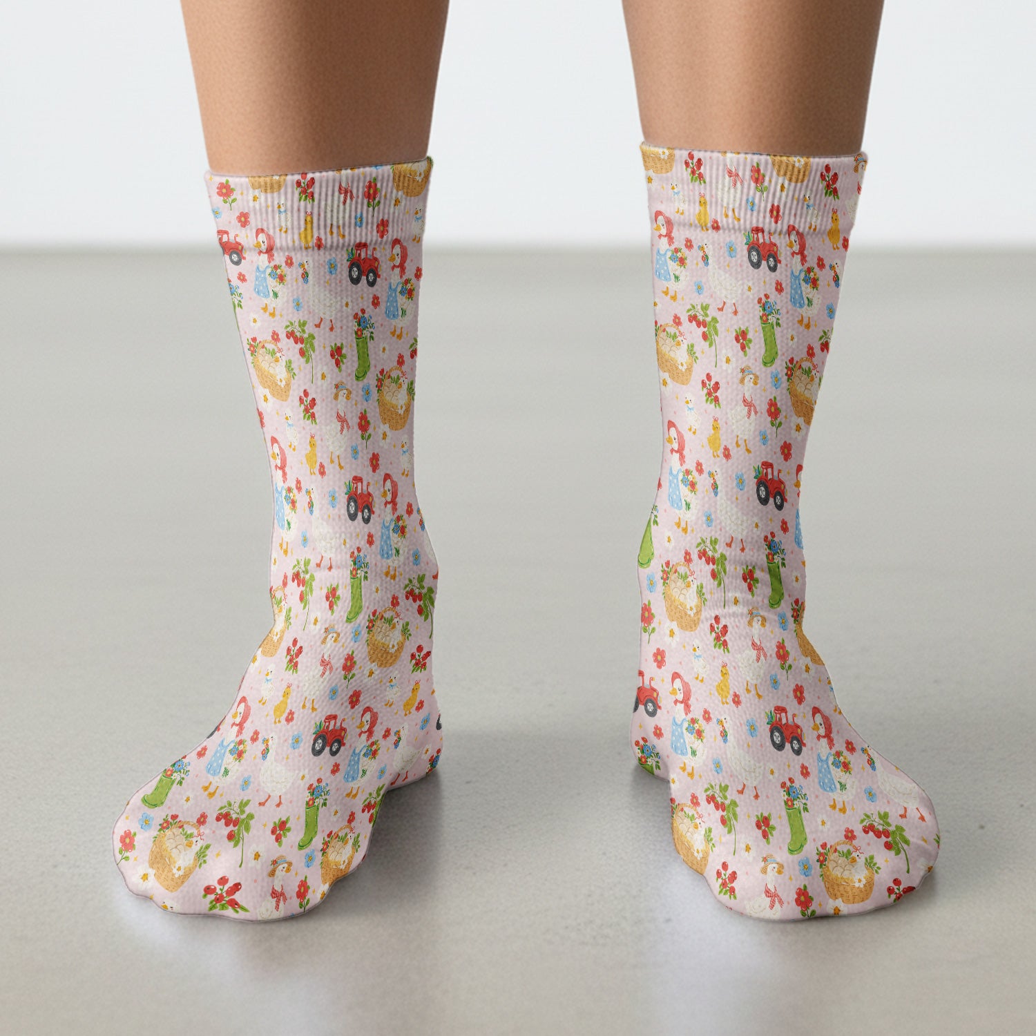 Farm Duck Chicken Tractor Flower Basket Socks, Breathable Fabrics Medical Uniform
