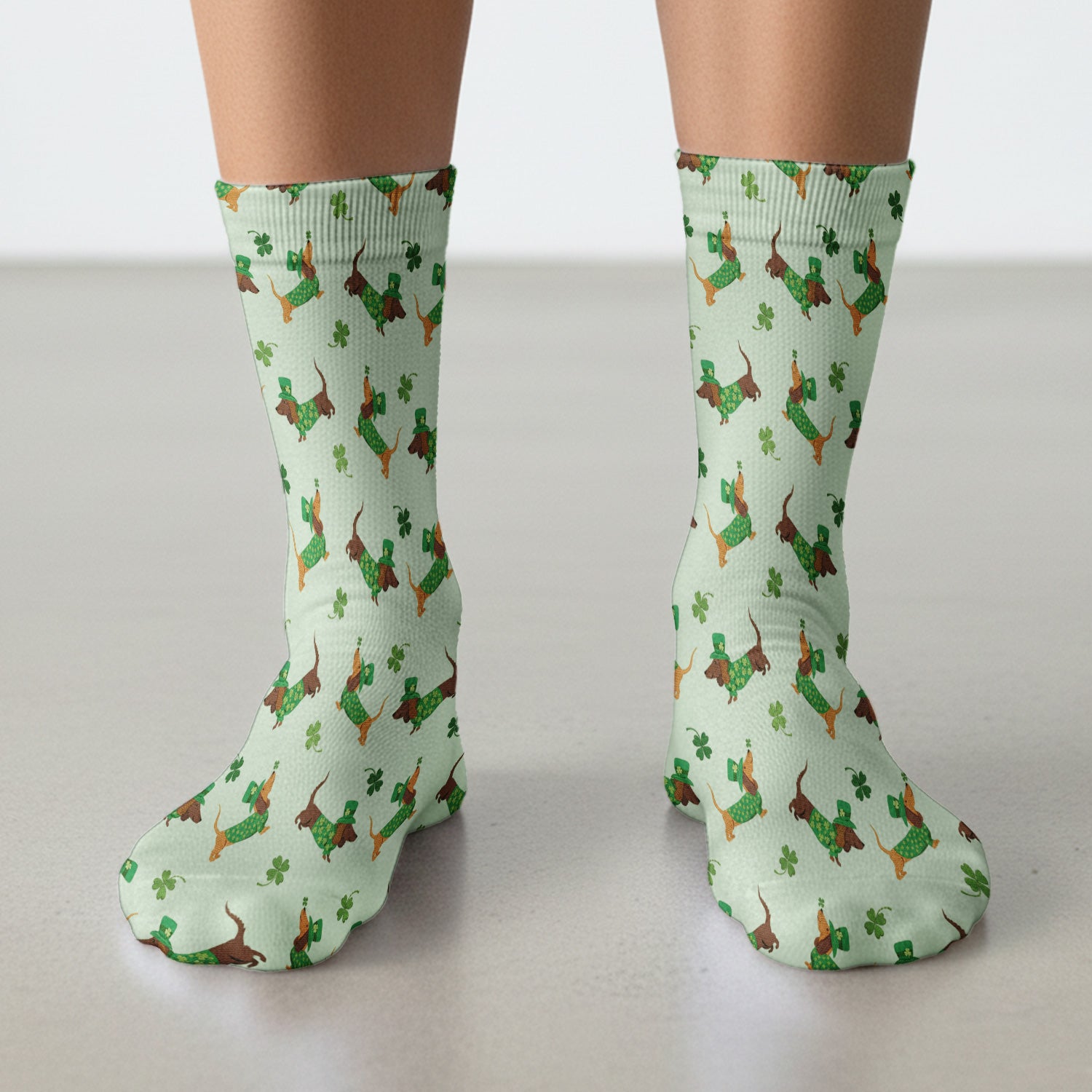 St. Patrick’s Day Dachshund Scrub Socks, Funny Wiener Dog Nurse Sock, Breathable Fabrics Nursing Uniform