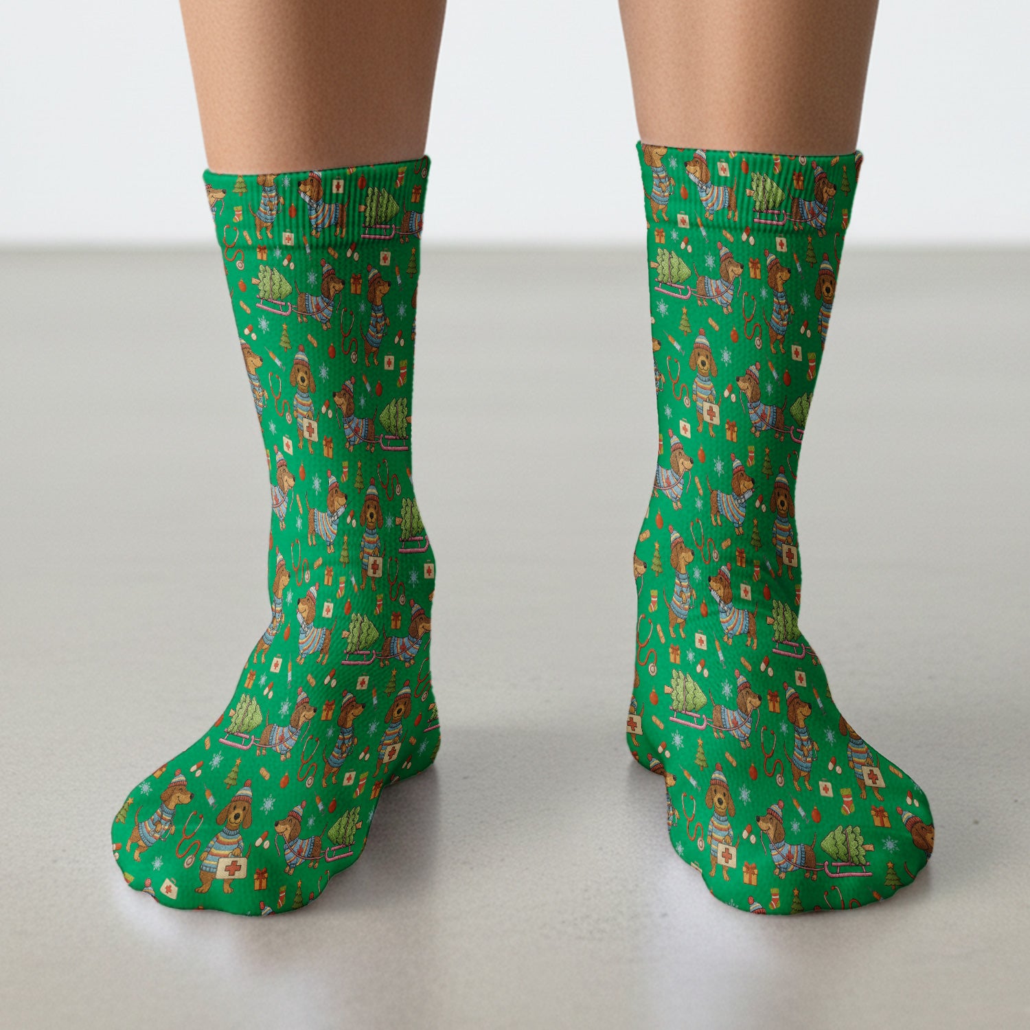 Dachshund Dog Scrub Socks For Nurse, Funny Wiener Dog Lover Gift, Cute Dog 3D Knit Pattern Sock