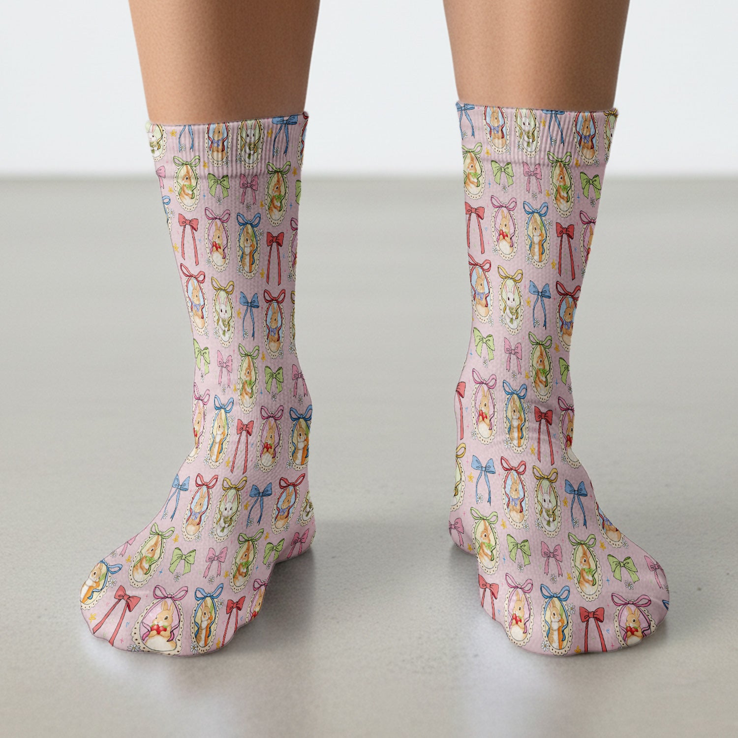 Cute Easter Bunny Cameo Colorful Bow Patternl Socks, Socks for Nurse Doctor
