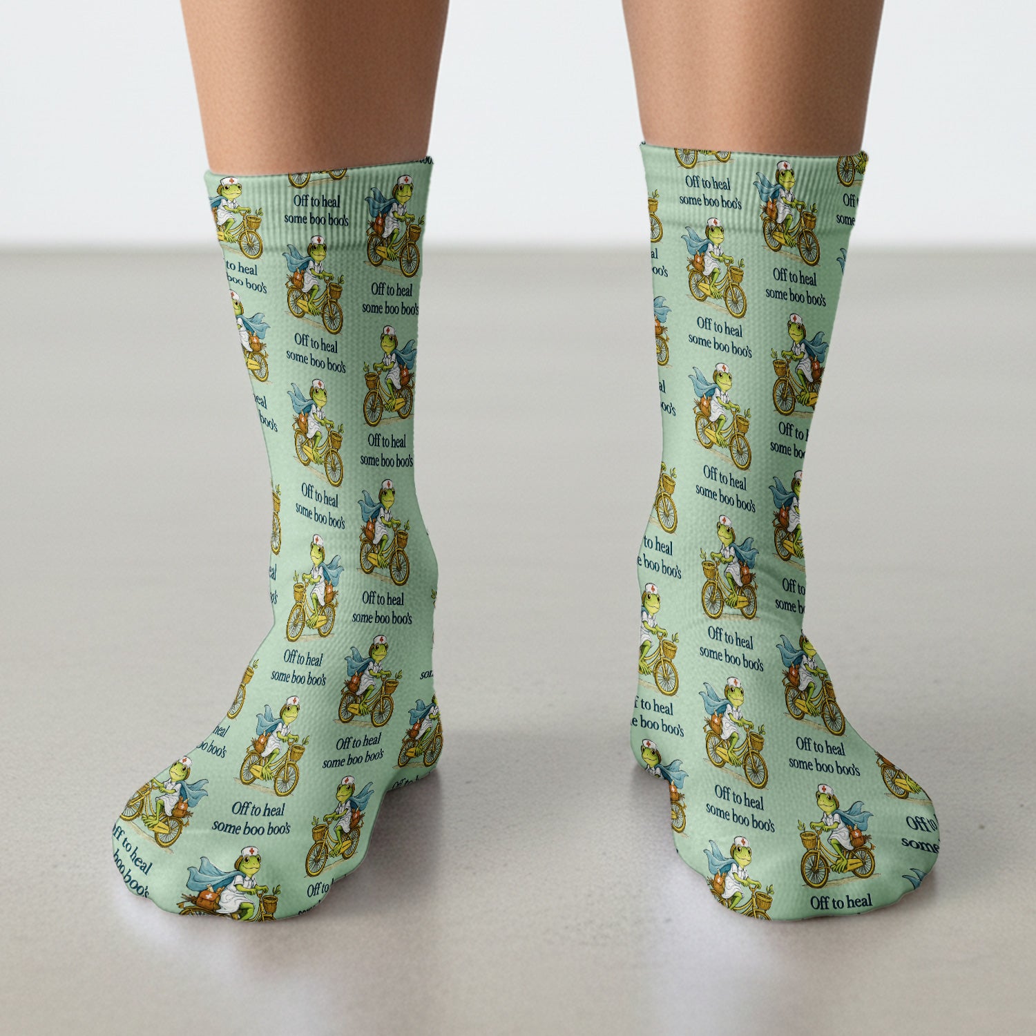 Funny Frog Nurse Cycling Pattern Socks, Breathable Fabrics Medical Uniform