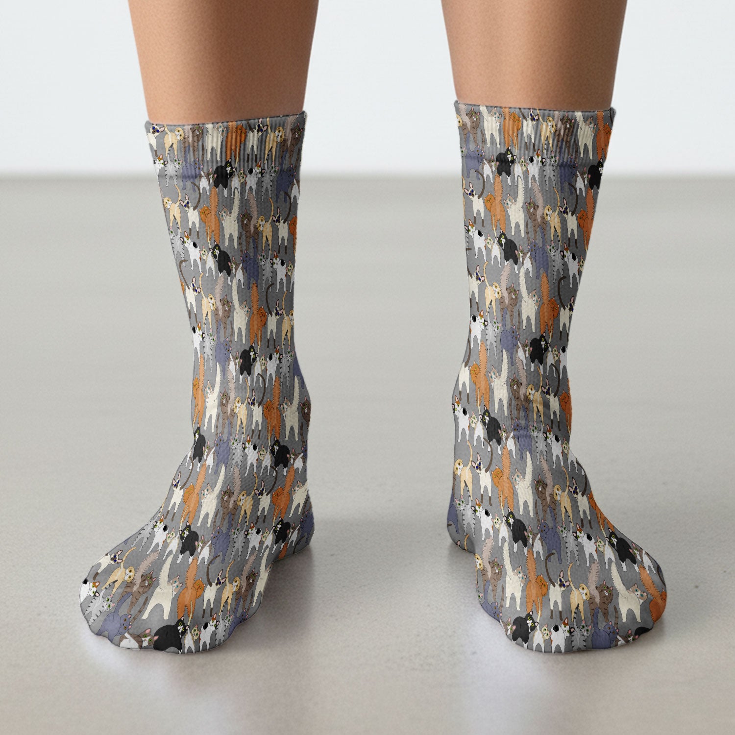 Whimsical Multicolor Cat Cartoon Pattern Medical Socks, Socks for Nurse Doctor