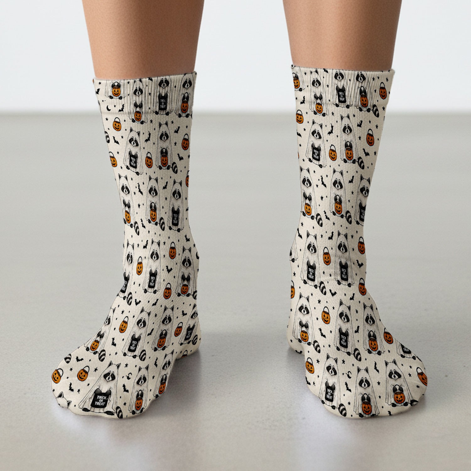 Cute Halloween Ghost Raccoon Socks, Adult Socks for Men and Women