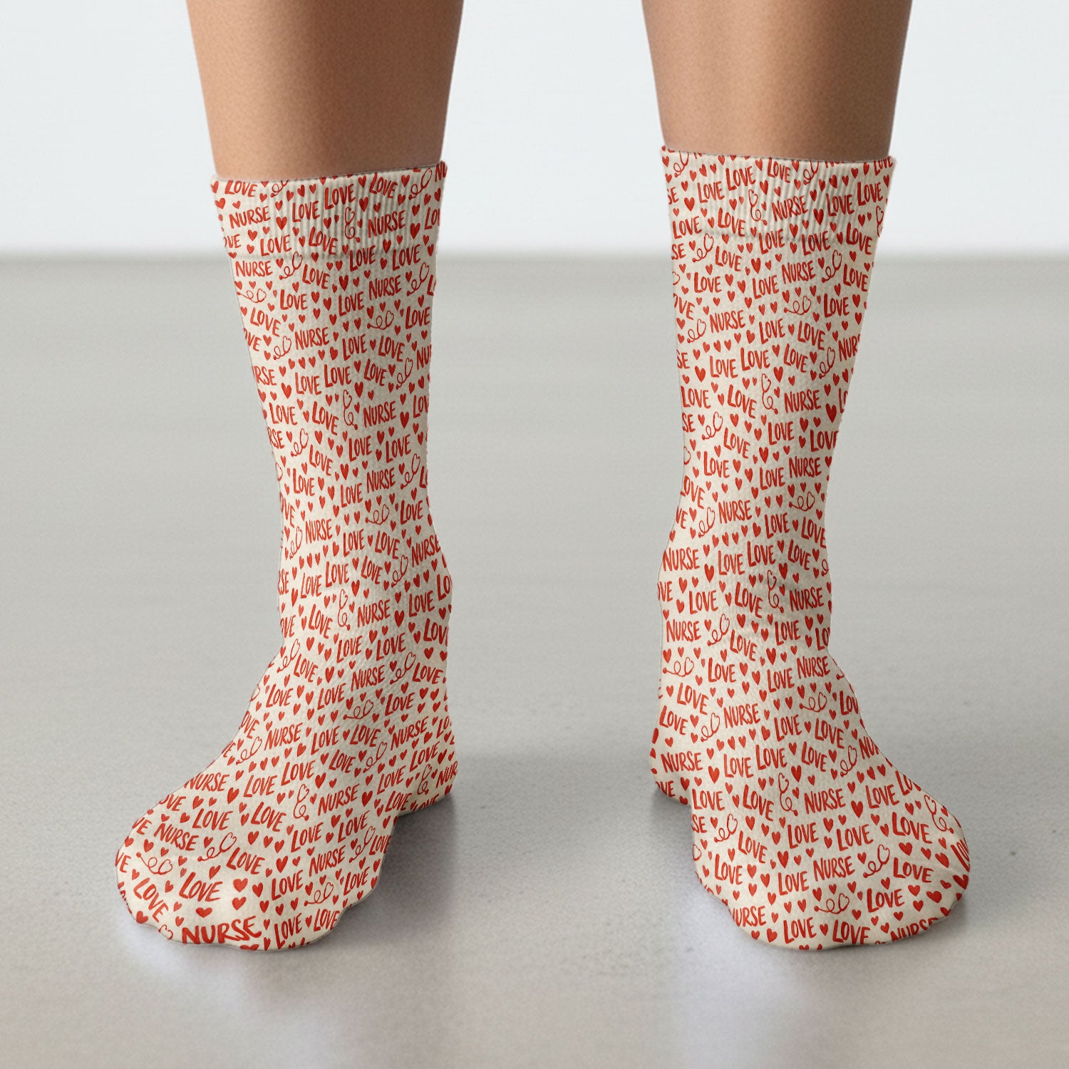 Valentine Pattern Scrub Socks, Love Heart Medical Nurse Scrub Sock, Breathable Fabrics Nursing Uniform