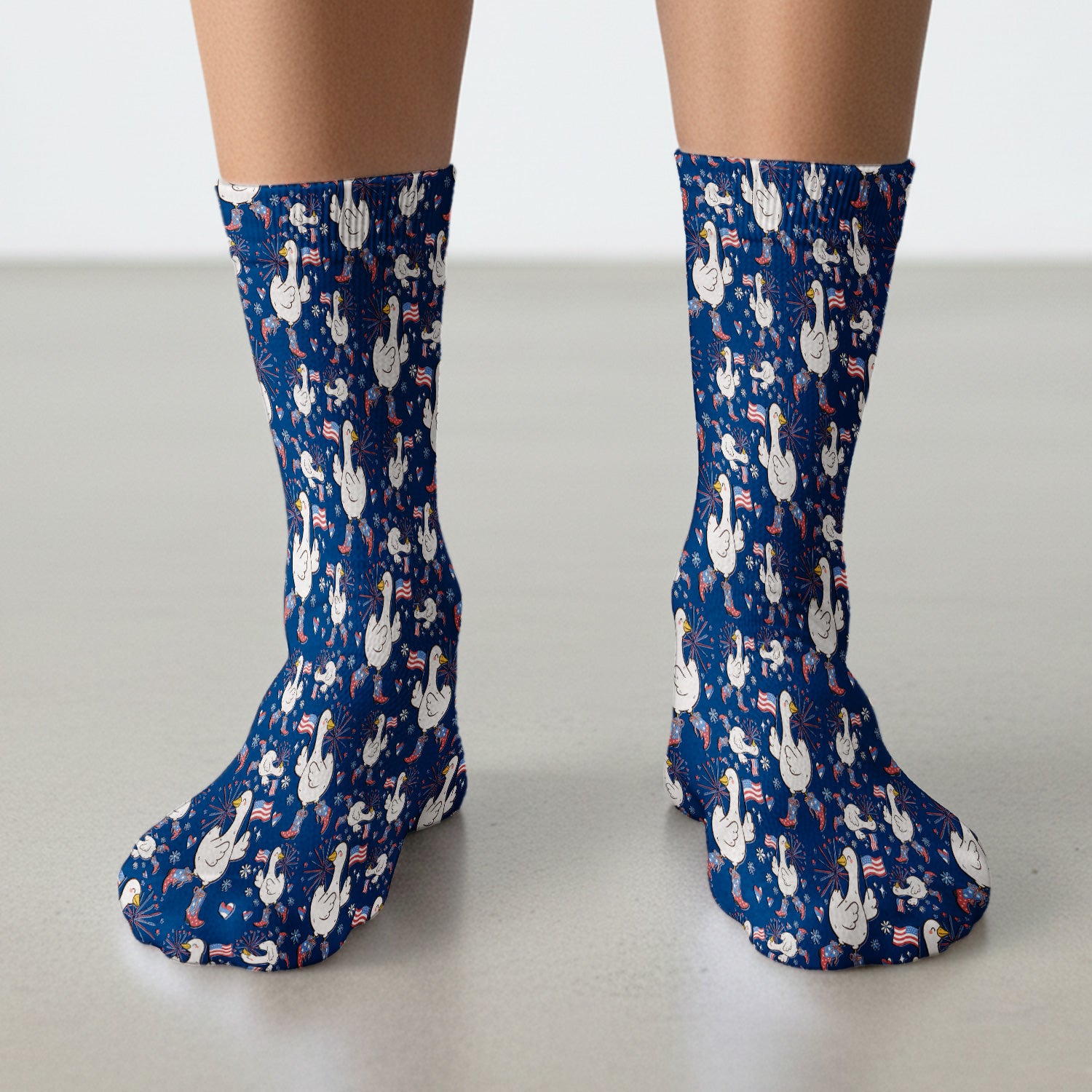 Patriotic Goose With USA Flag Fireworks Socks, Breathable Fabrics Medical Uniform